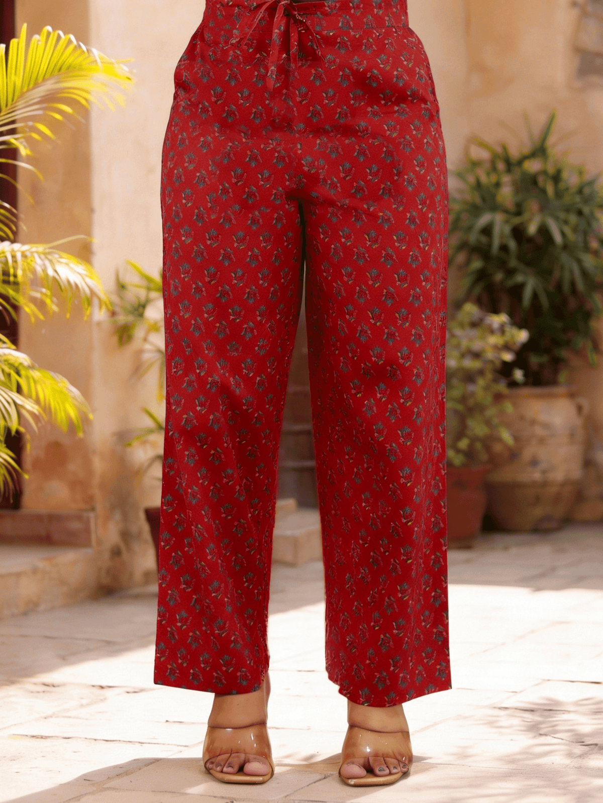 Soft cotton Butti Red Straight Trousers
