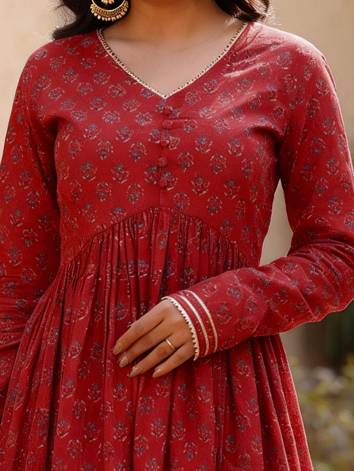 Soft cotton Butti Anarkali Red Kurta