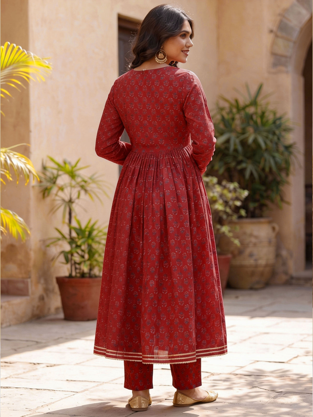 Soft cotton Butti Anarkali Red Kurta