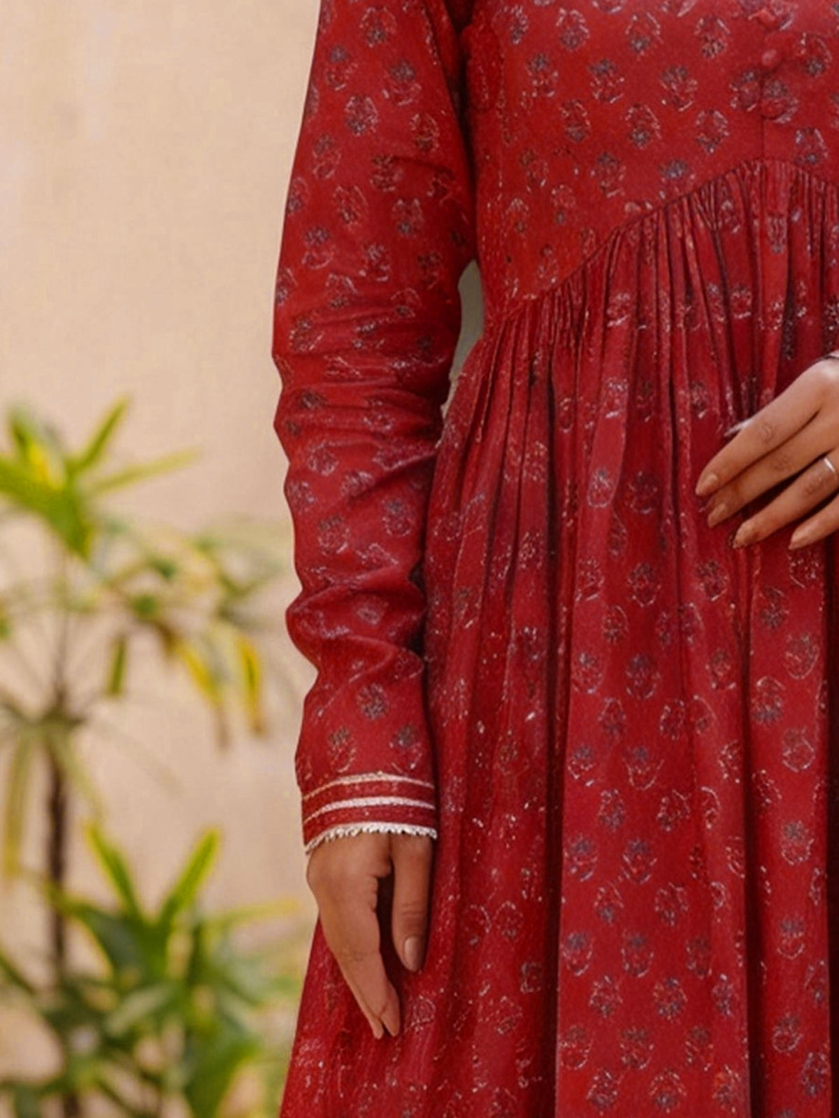 Soft cotton Butti Anarkali Red Kurta