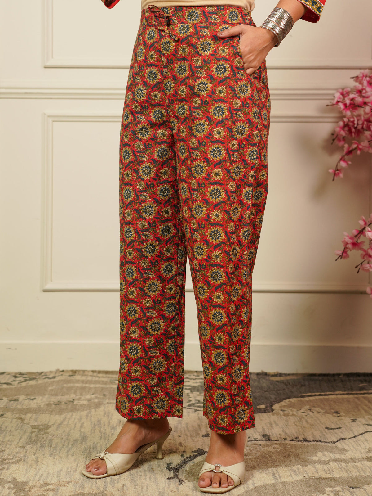 Embroidered Soft Cotton Floral Straight Rust Kurta