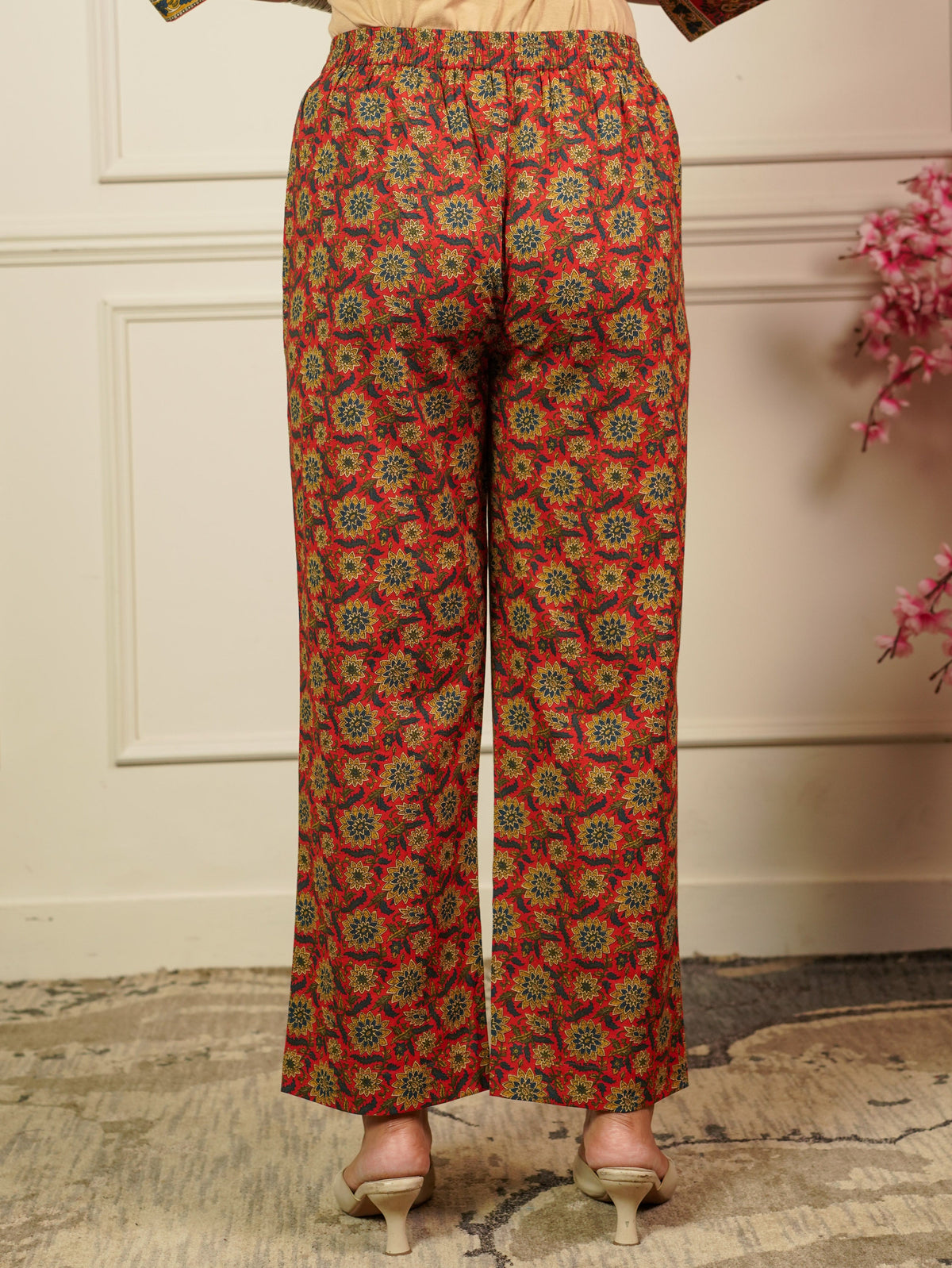 Embroidered Soft Cotton Floral Straight Rust Kurta