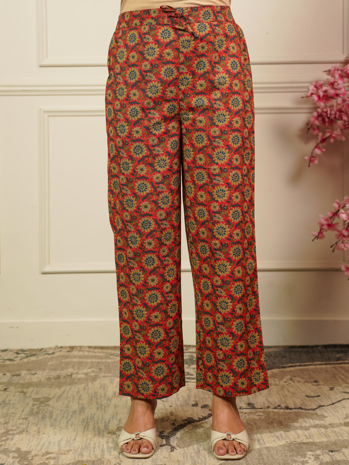 Embroidered Soft Cotton Floral Straight Rust Kurta