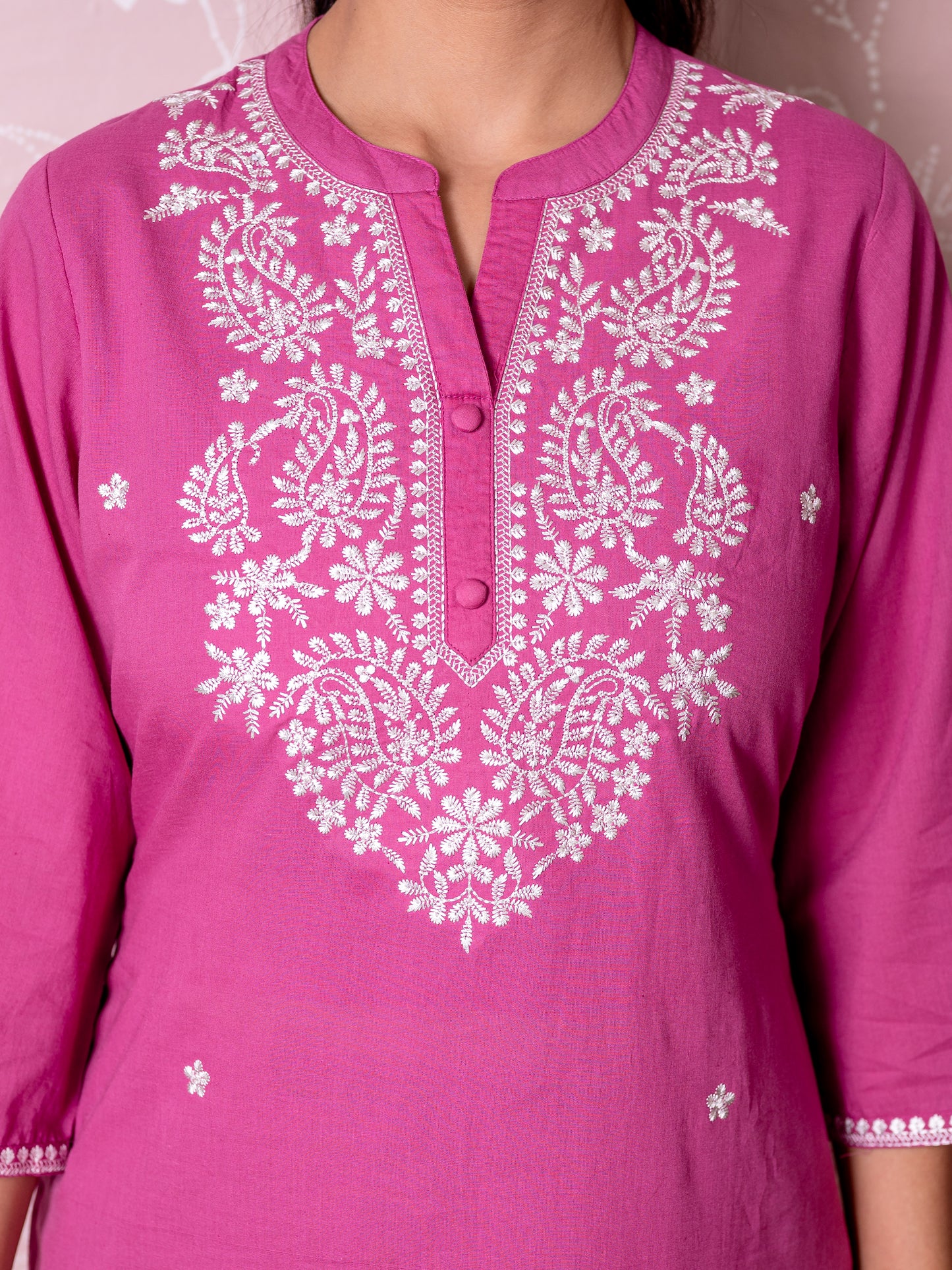 Embroidered Soft cotton Solid Straight Dark Pink Kurta