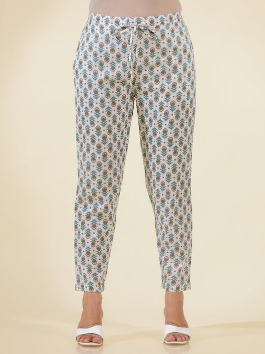Soft Cotton Floral White Tapered Trousers