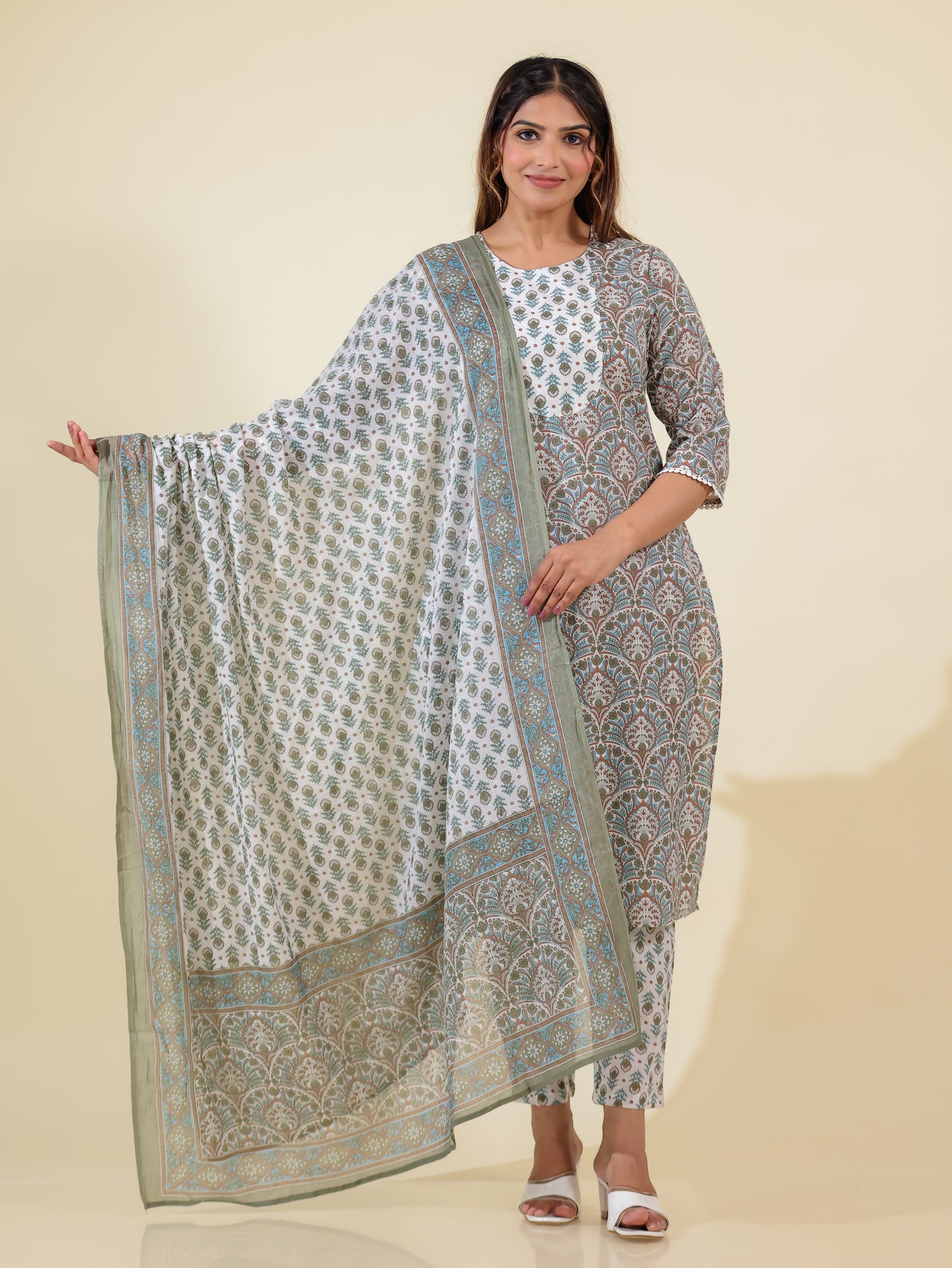 Soft Cotton Floral Straight White Kurta