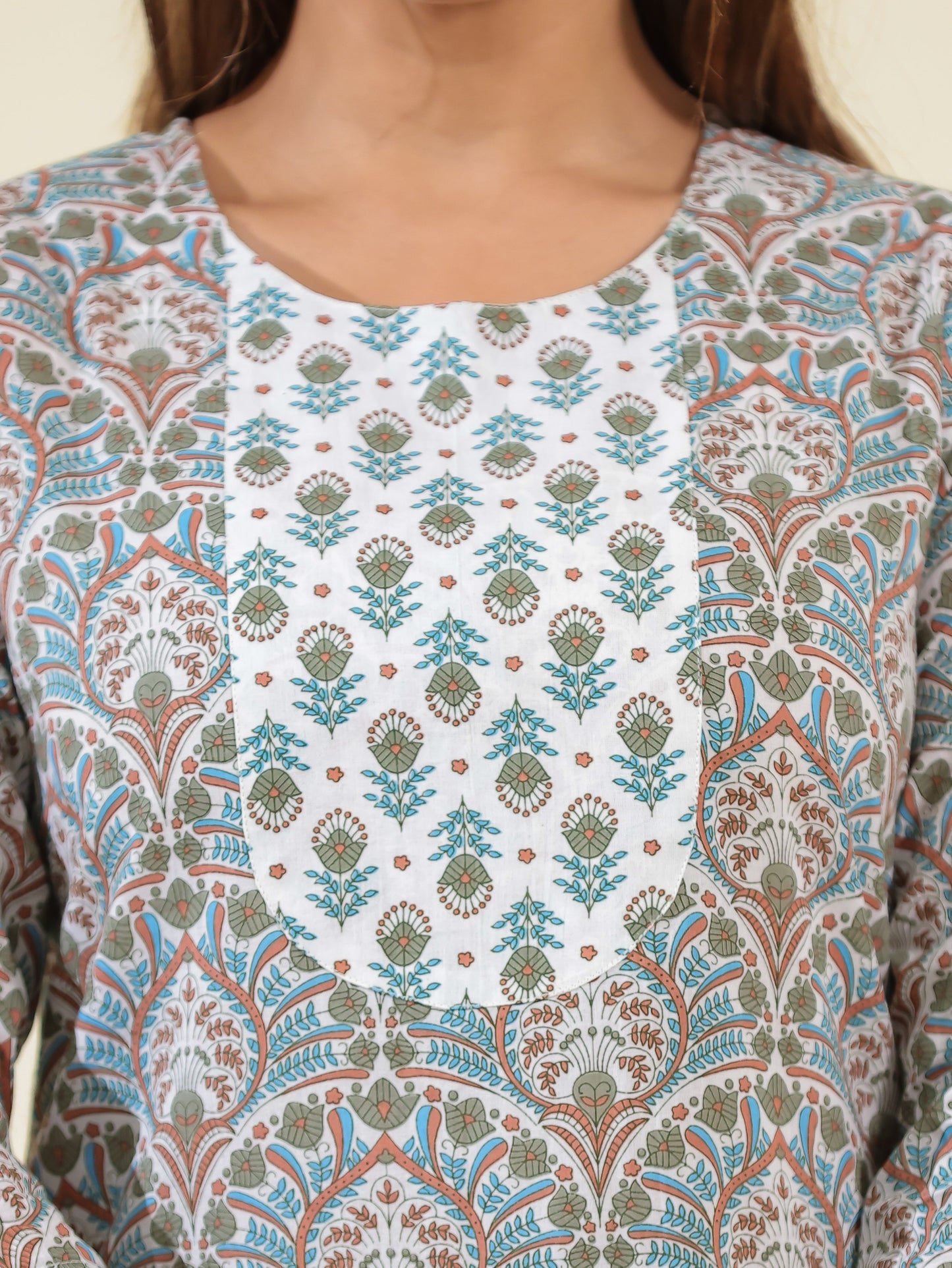 Soft Cotton Floral Straight White Kurta