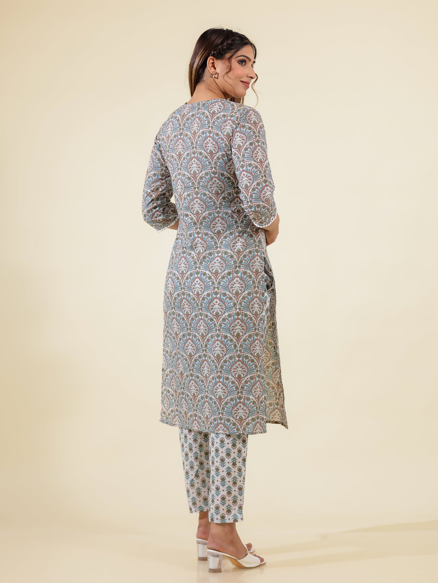 Soft Cotton Floral Straight White Kurta