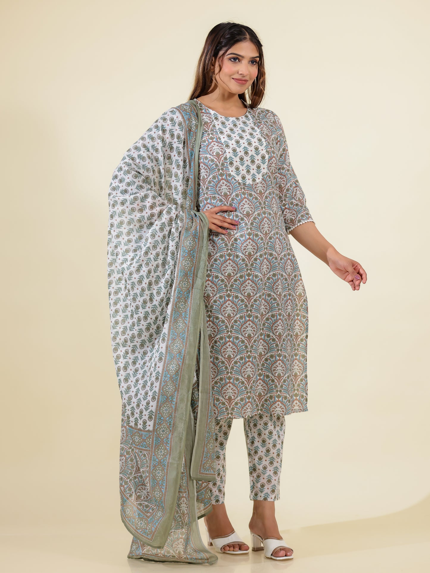 Soft Cotton Floral Straight White Kurta