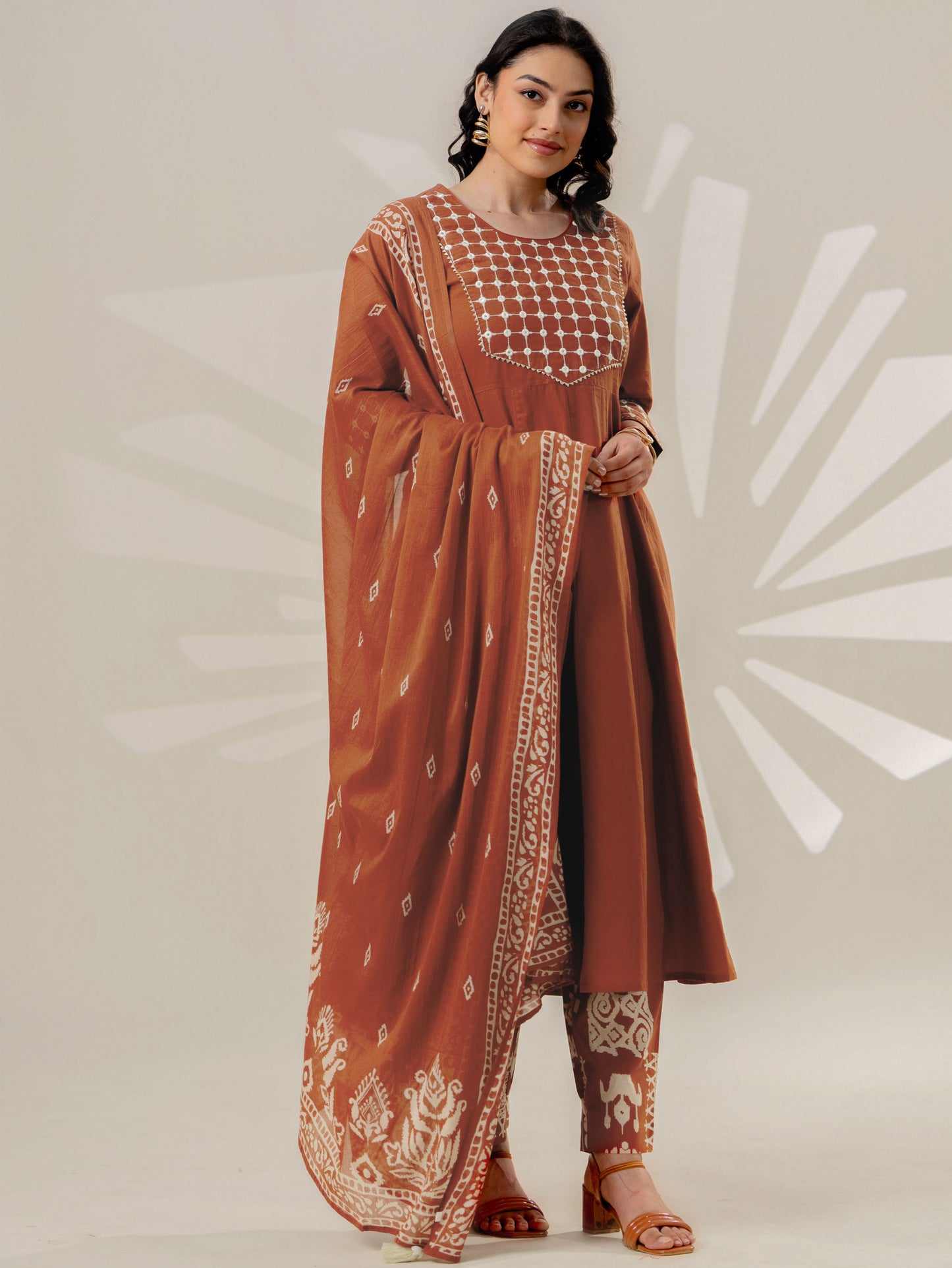 Cotton voile Tribal Rust Dupatta
