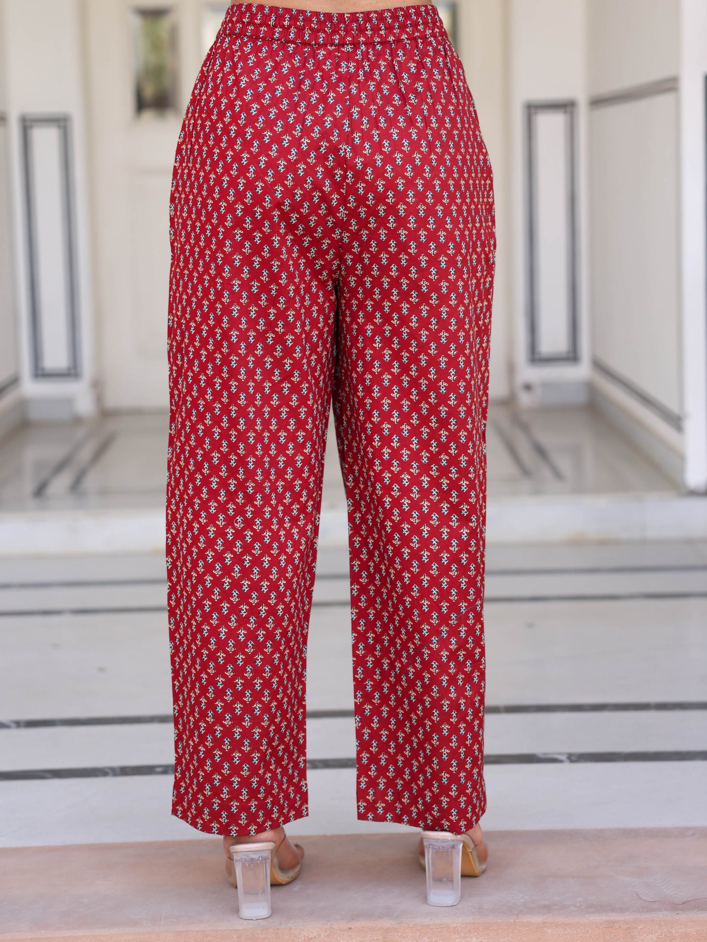 Soft cotton Ethnic Motifs Maroon Straight Trousers