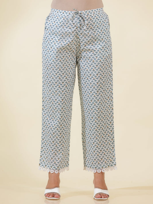 Soft Cotton Floral Grey Straight Trousers