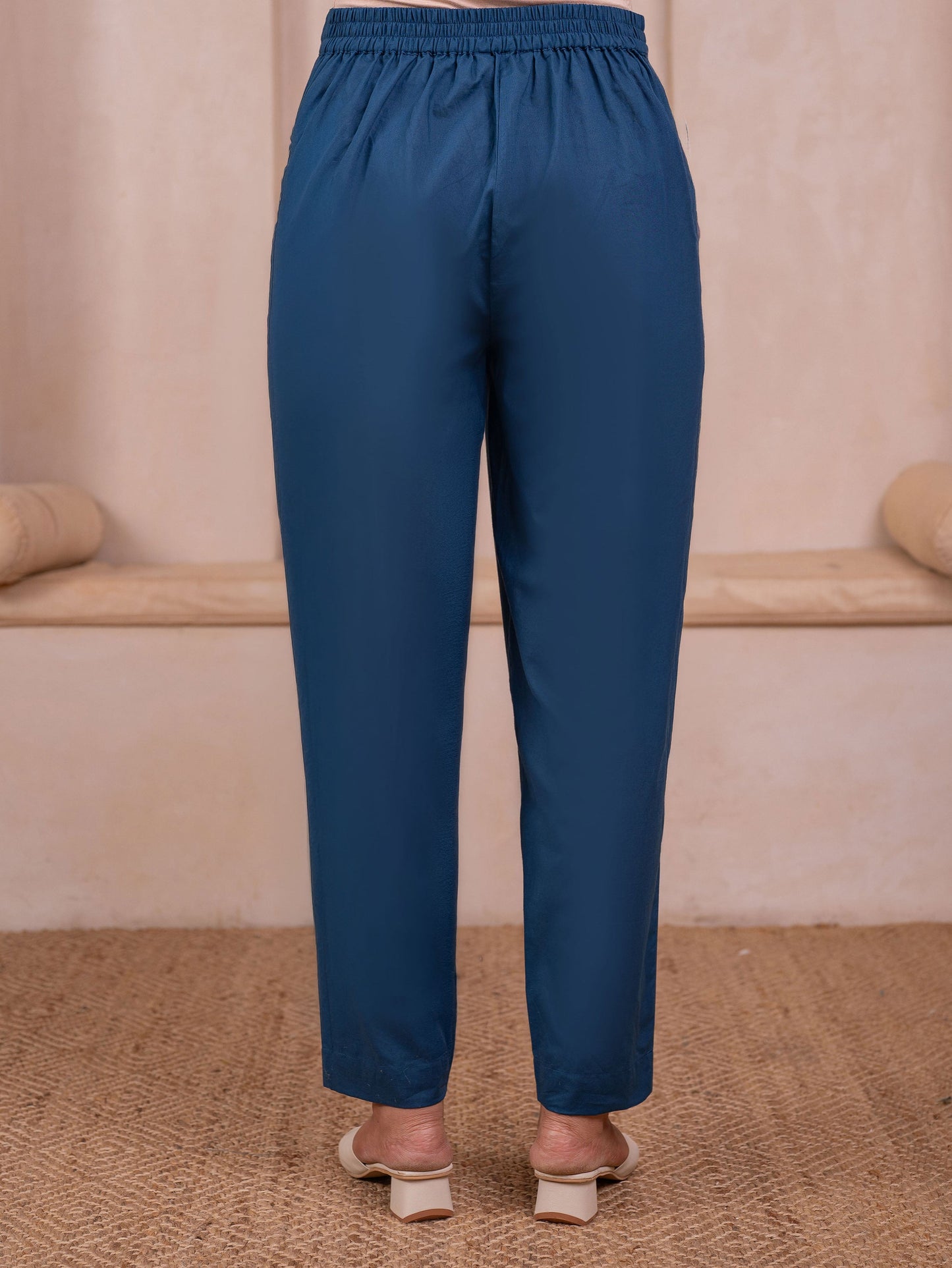 Soft cotton Solid Blue Tapered Trousers
