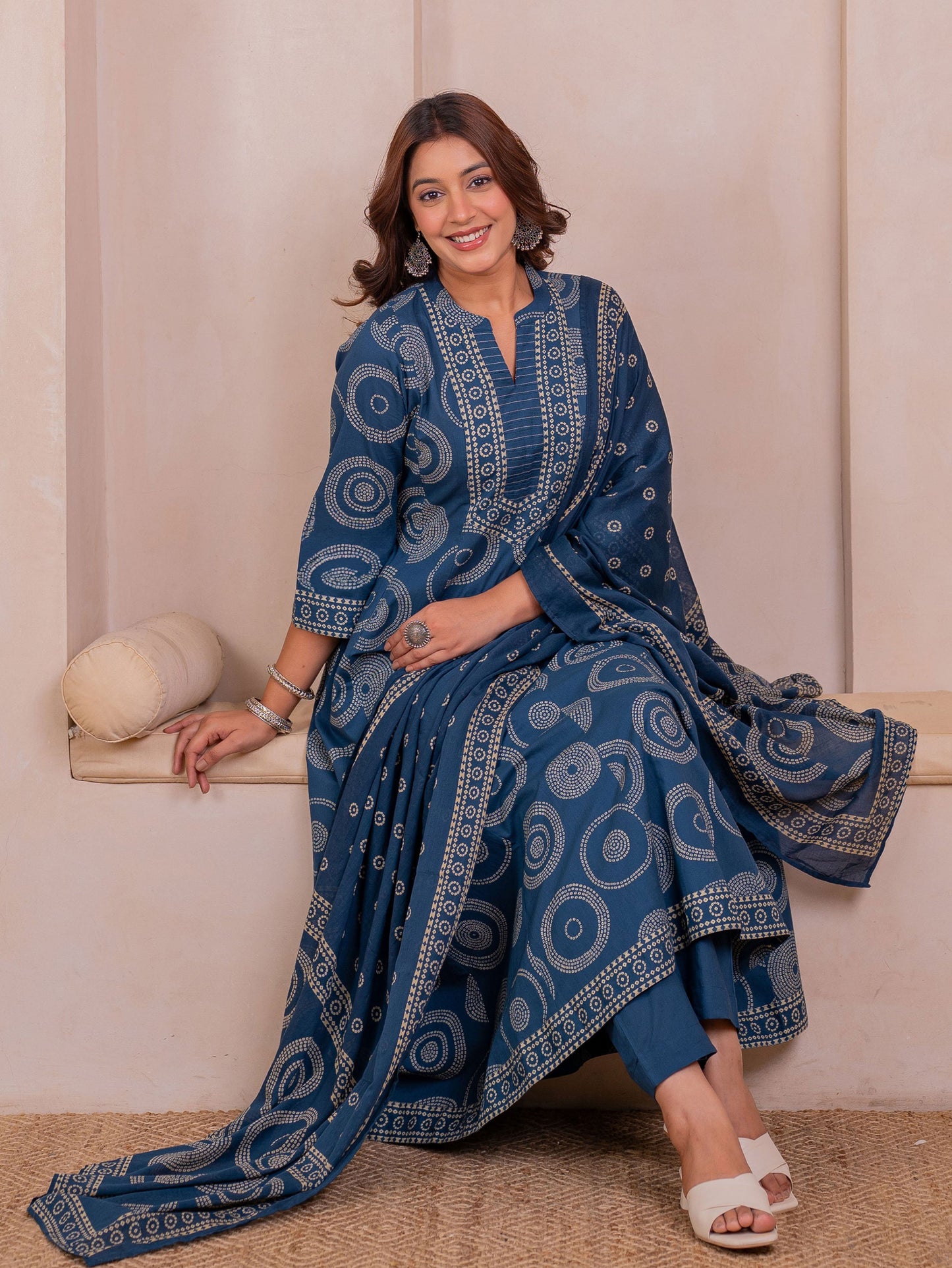 Soft cotton Bandhani Anarkali Blue Kurta
