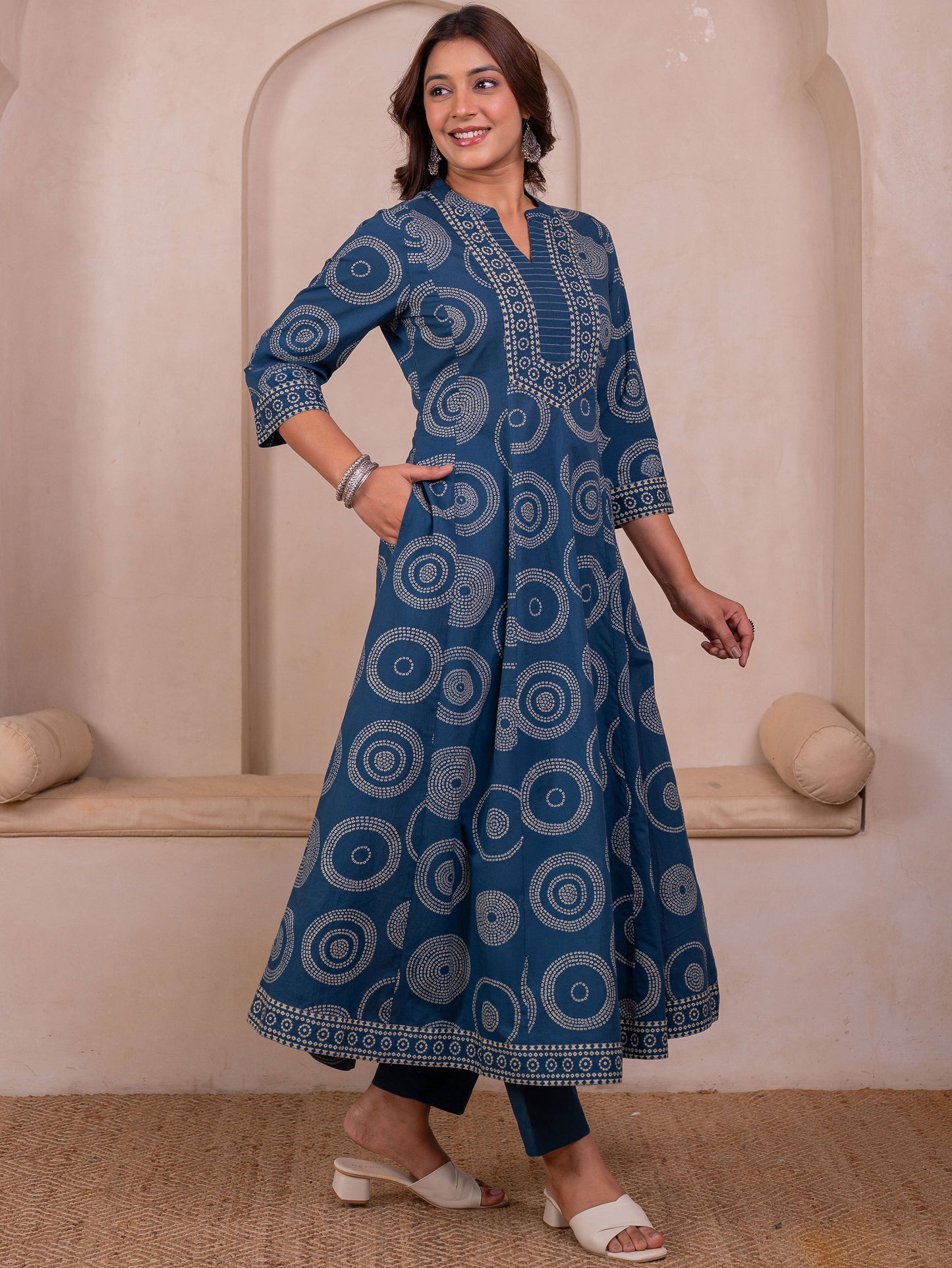 Soft cotton Bandhani Anarkali Blue Kurta