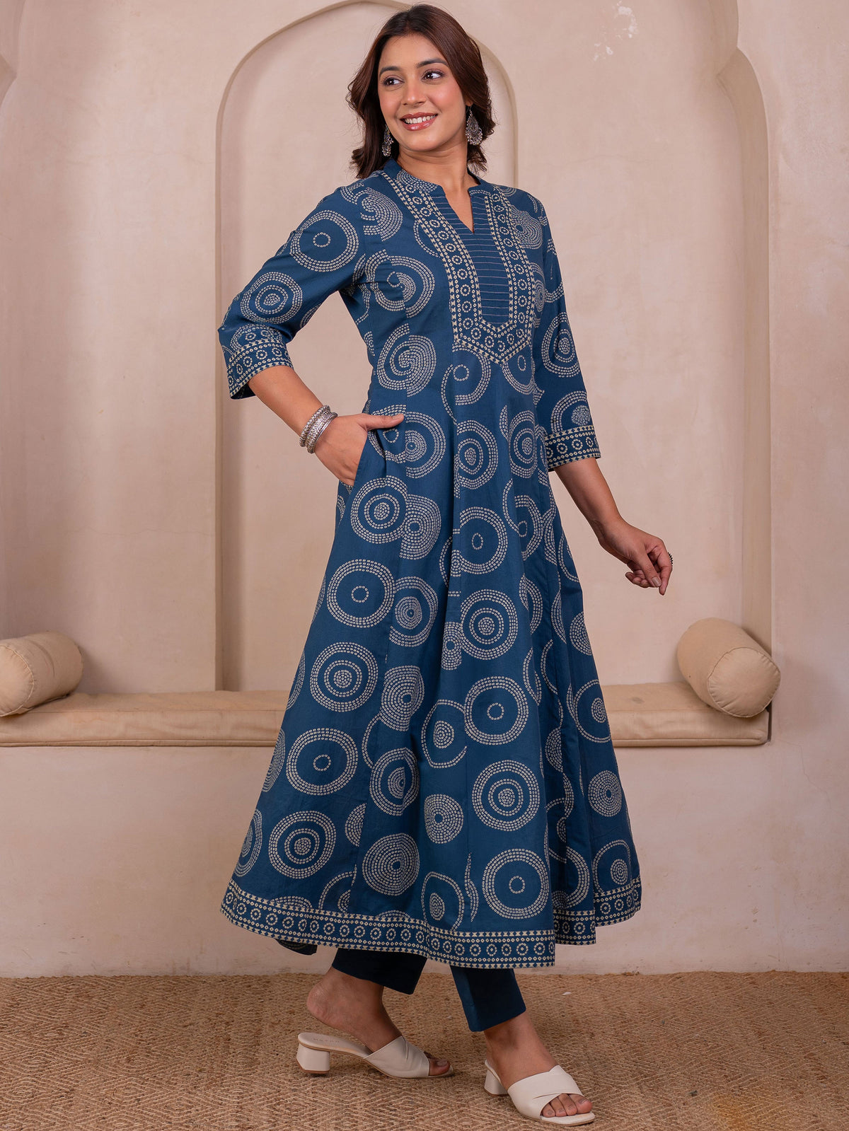 Soft cotton Bandhani Anarkali Blue Kurta