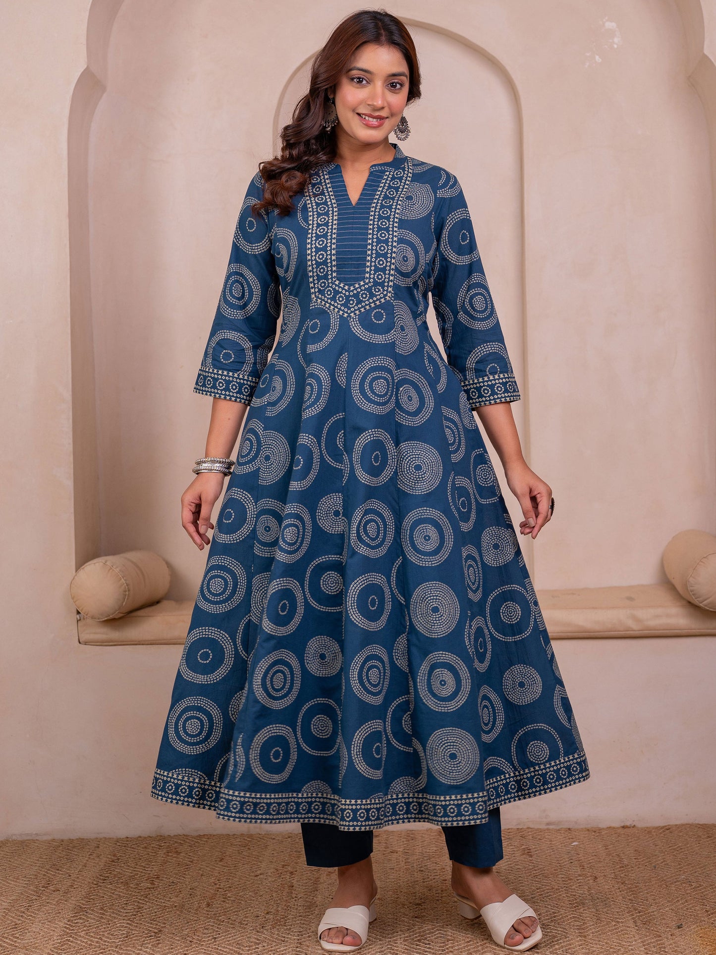 Soft cotton Bandhani Anarkali Blue Kurta