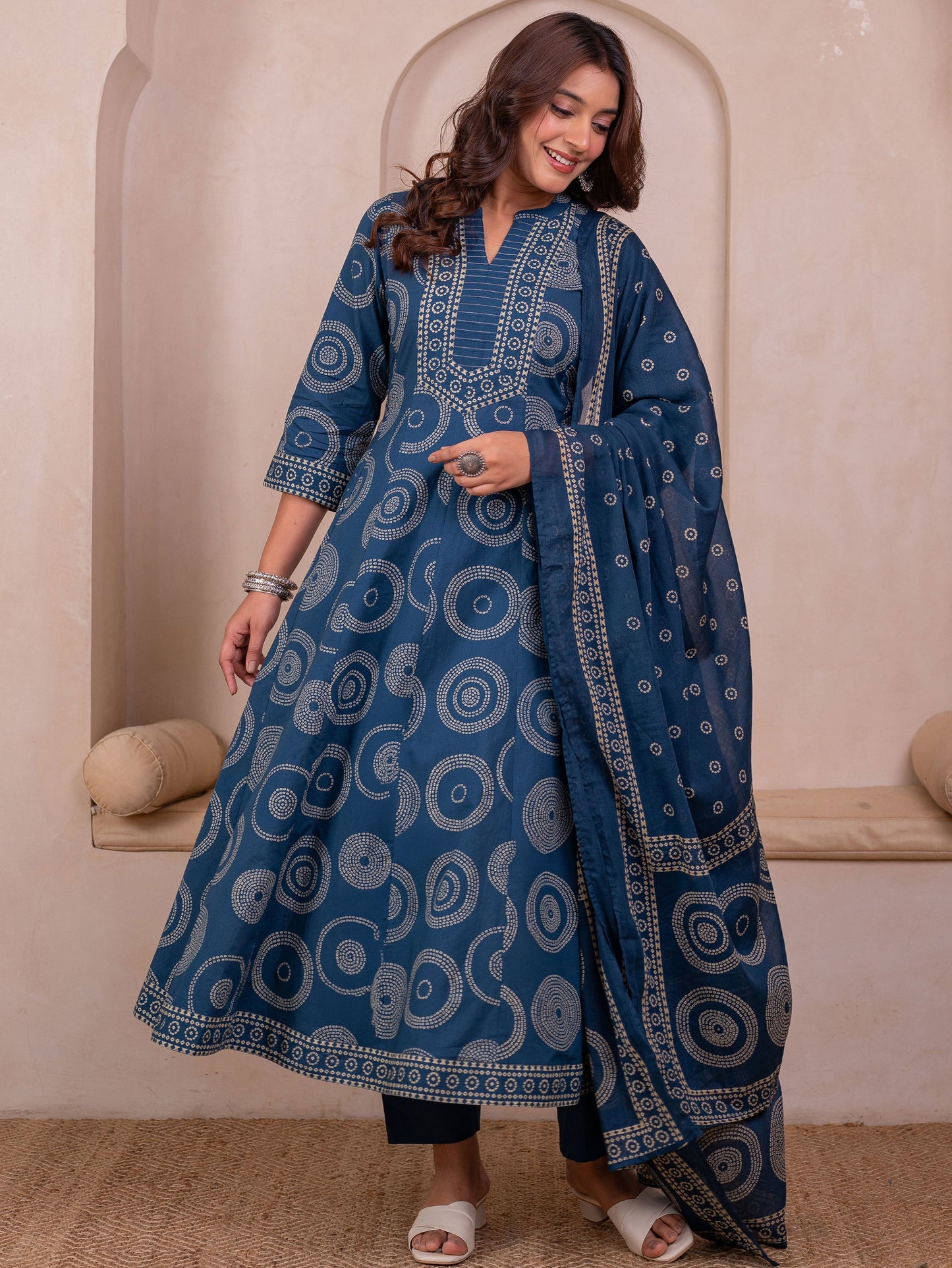 Soft cotton Bandhani Anarkali Blue Kurta