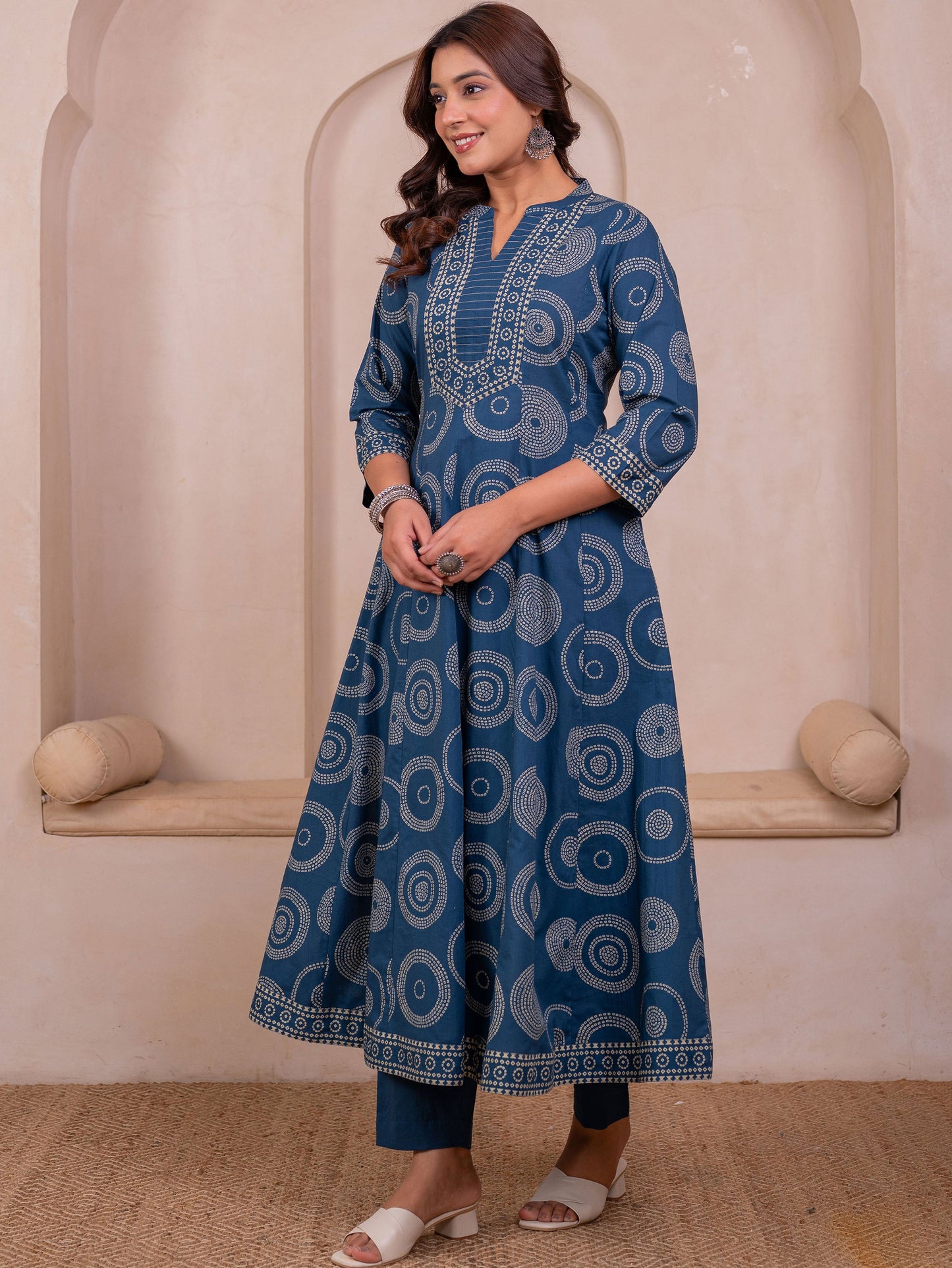 Soft cotton Bandhani Anarkali Blue Kurta