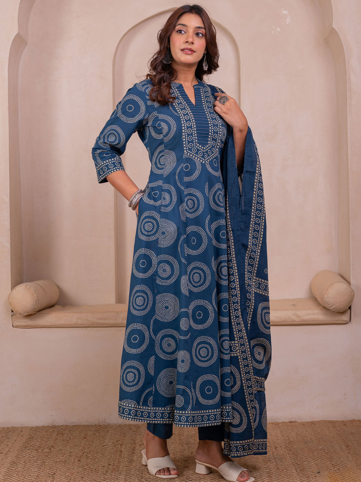 Soft cotton Bandhani Anarkali Blue Kurta
