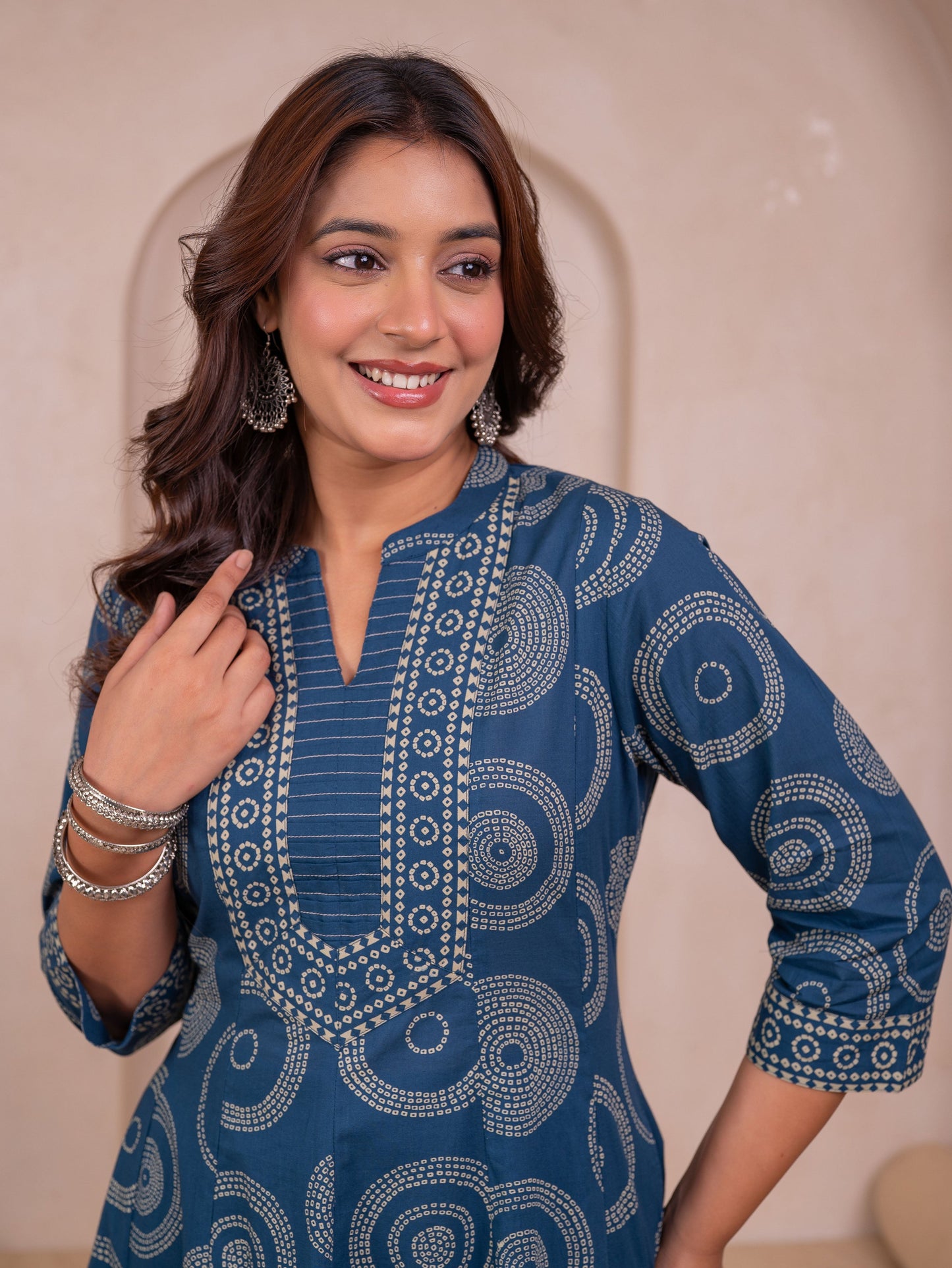 Soft cotton Bandhani Anarkali Blue Kurta