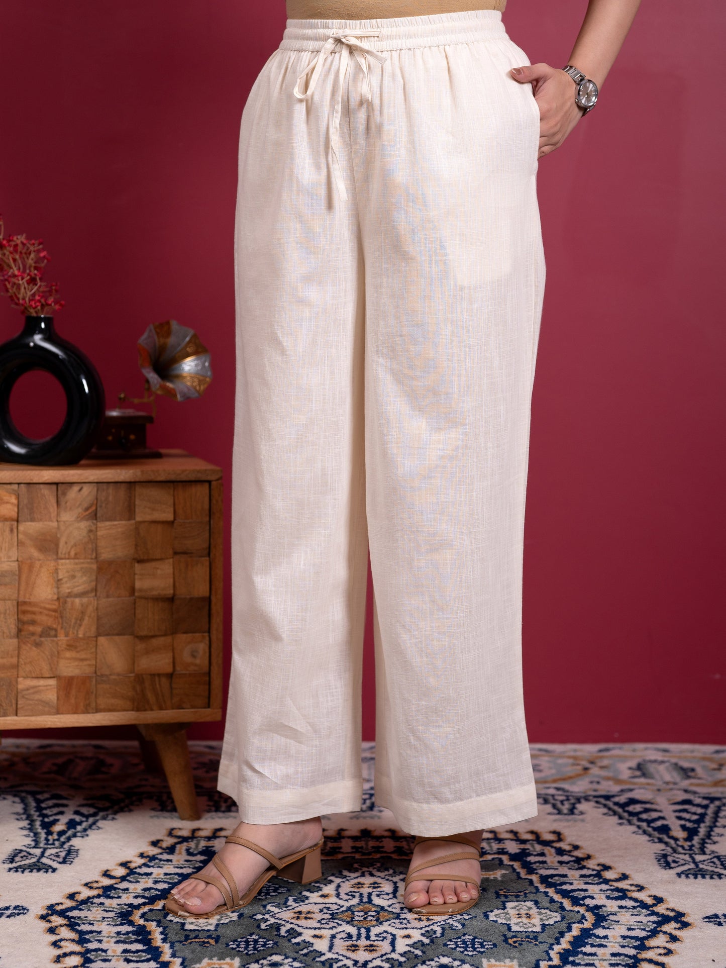 Embroidered Slub cotton Placement Print Straight Off White Kurta