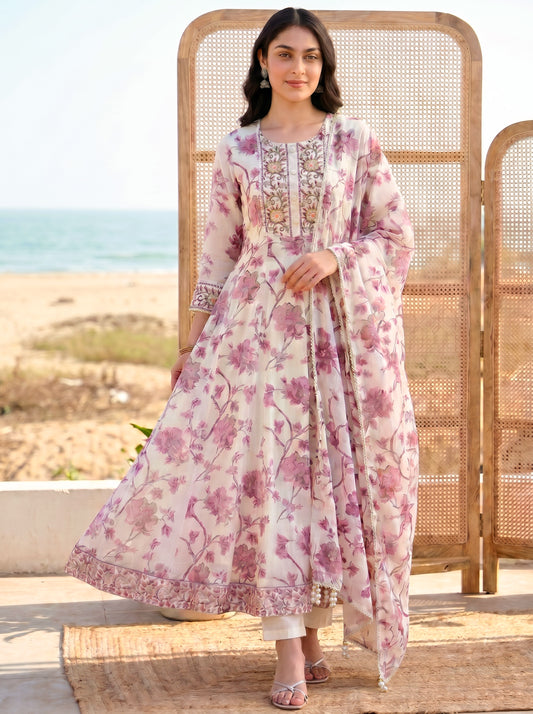Cotton voile Floral Off White Dupatta