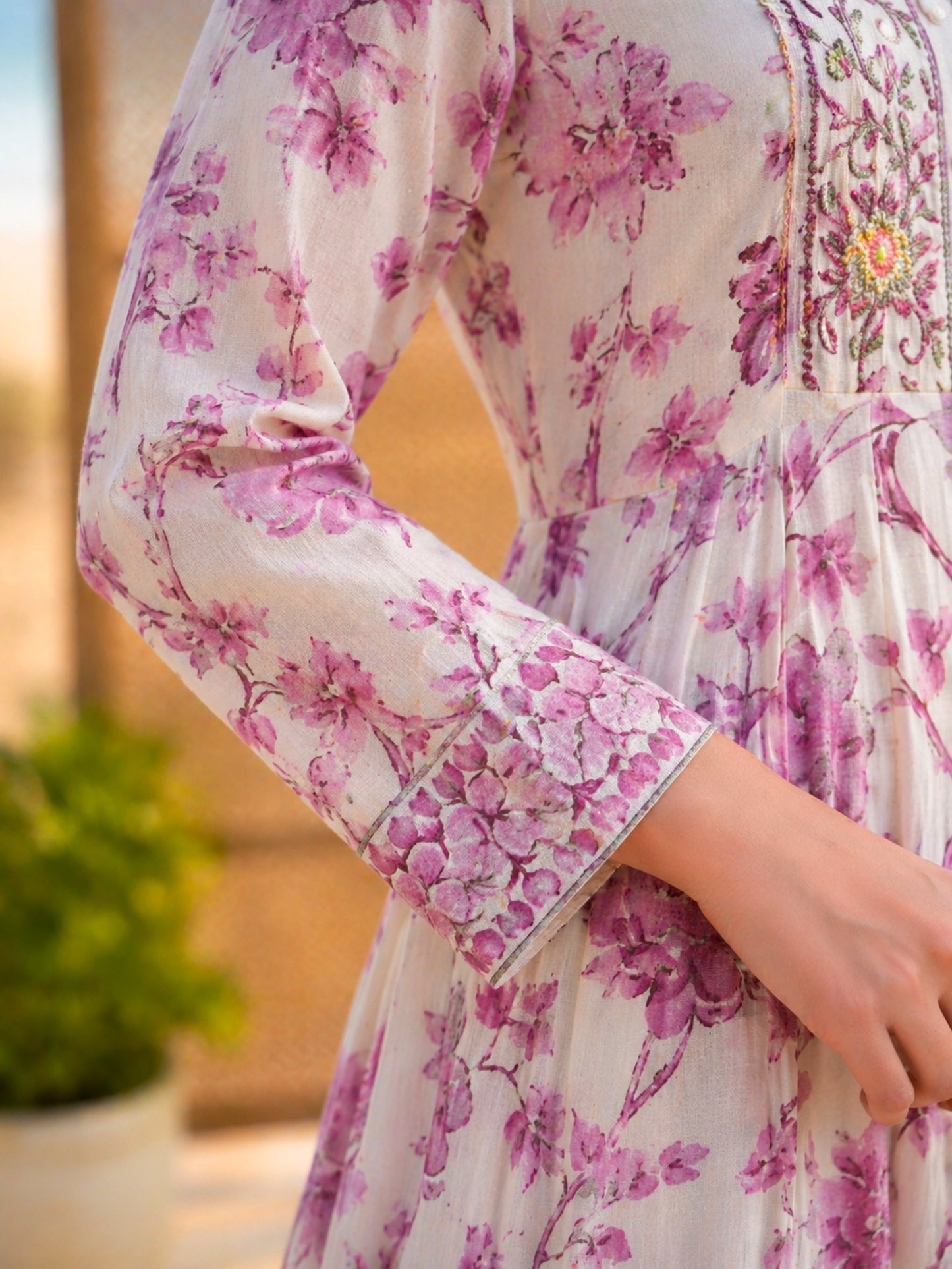 Soft cotton Floral Anarkali Off White Kurta