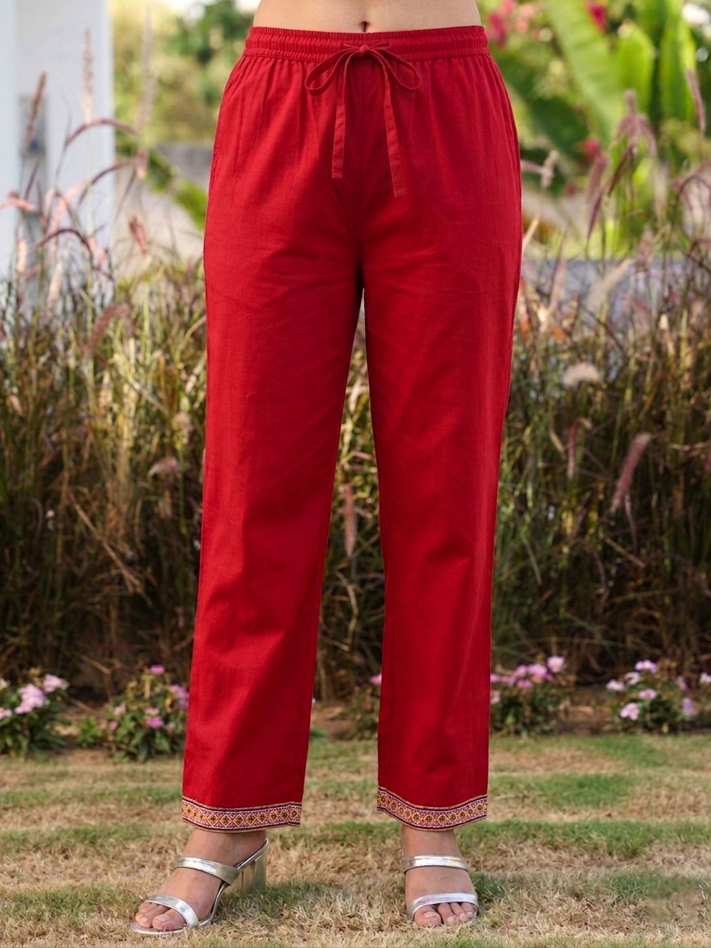 Embroidered Soft cotton Solid Straight Rust Kurta