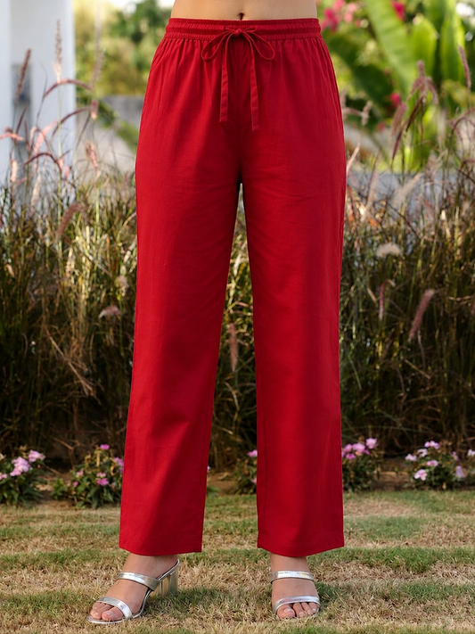 Soft cotton Solid Rust Straight Trousers