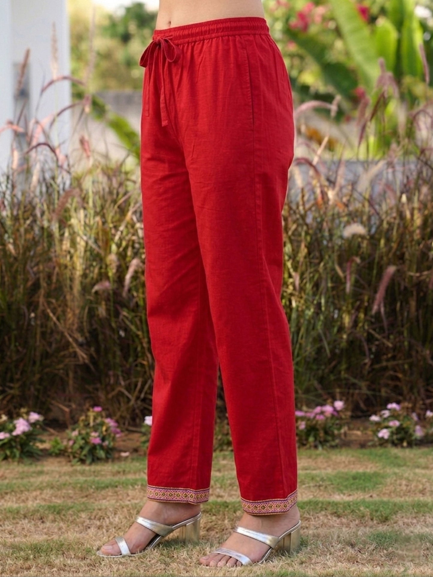 Embroidered Soft cotton Solid Straight Rust Kurta