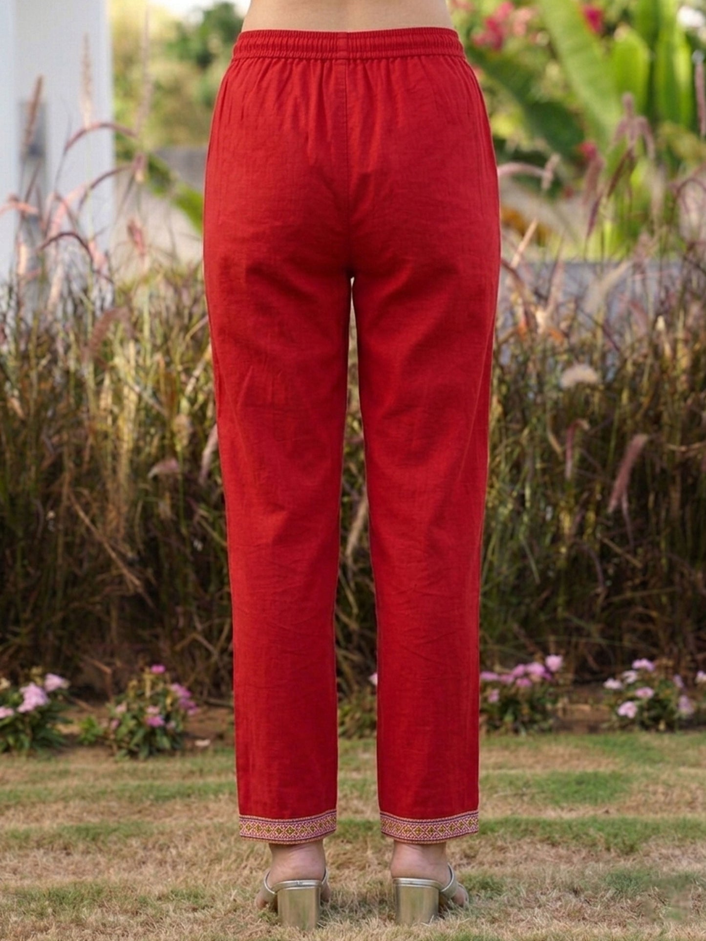 Embroidered Soft cotton Solid Straight Rust Kurta