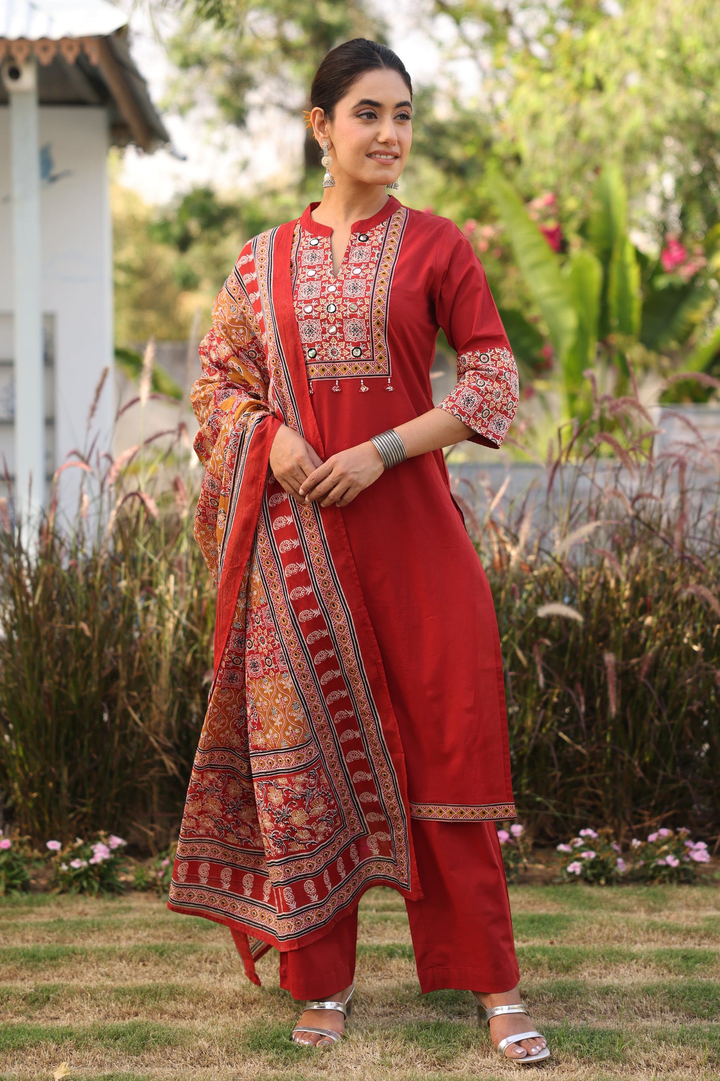 Cotton voile Block Print Rust Dupatta
