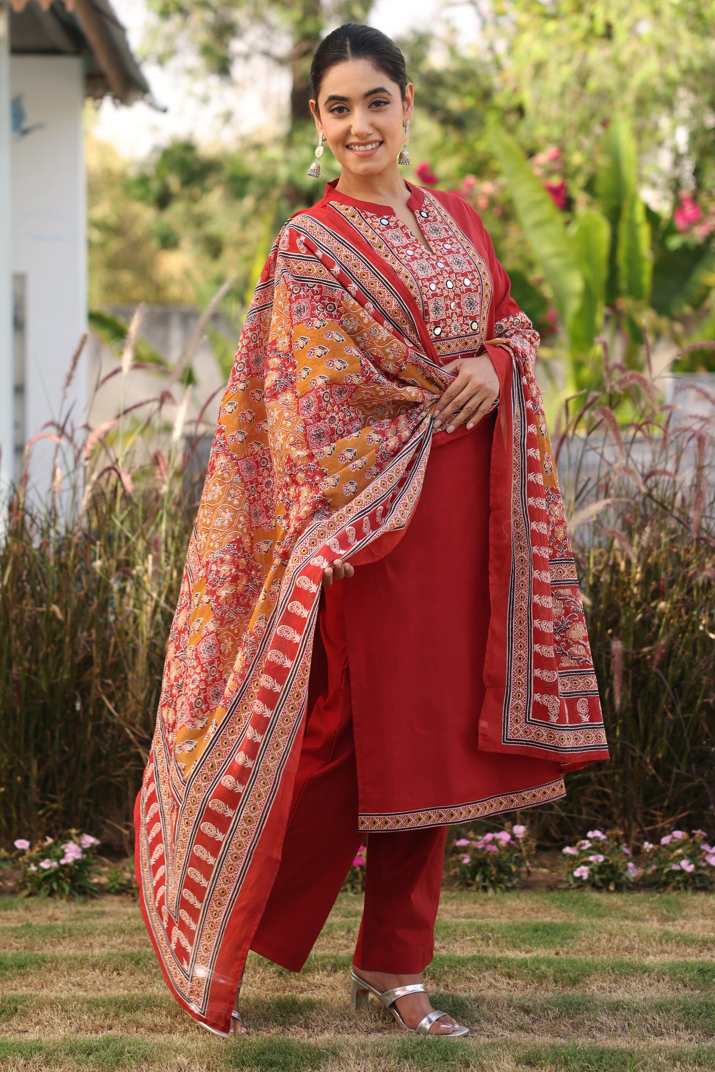 Cotton voile Block Print Rust Dupatta