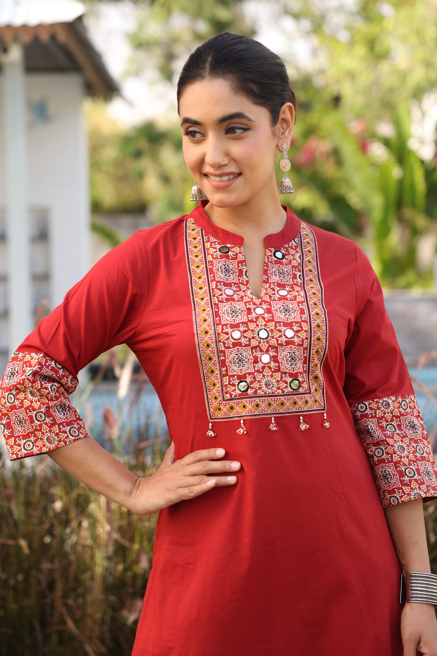 Embroidered Soft cotton Solid Straight Rust Kurta
