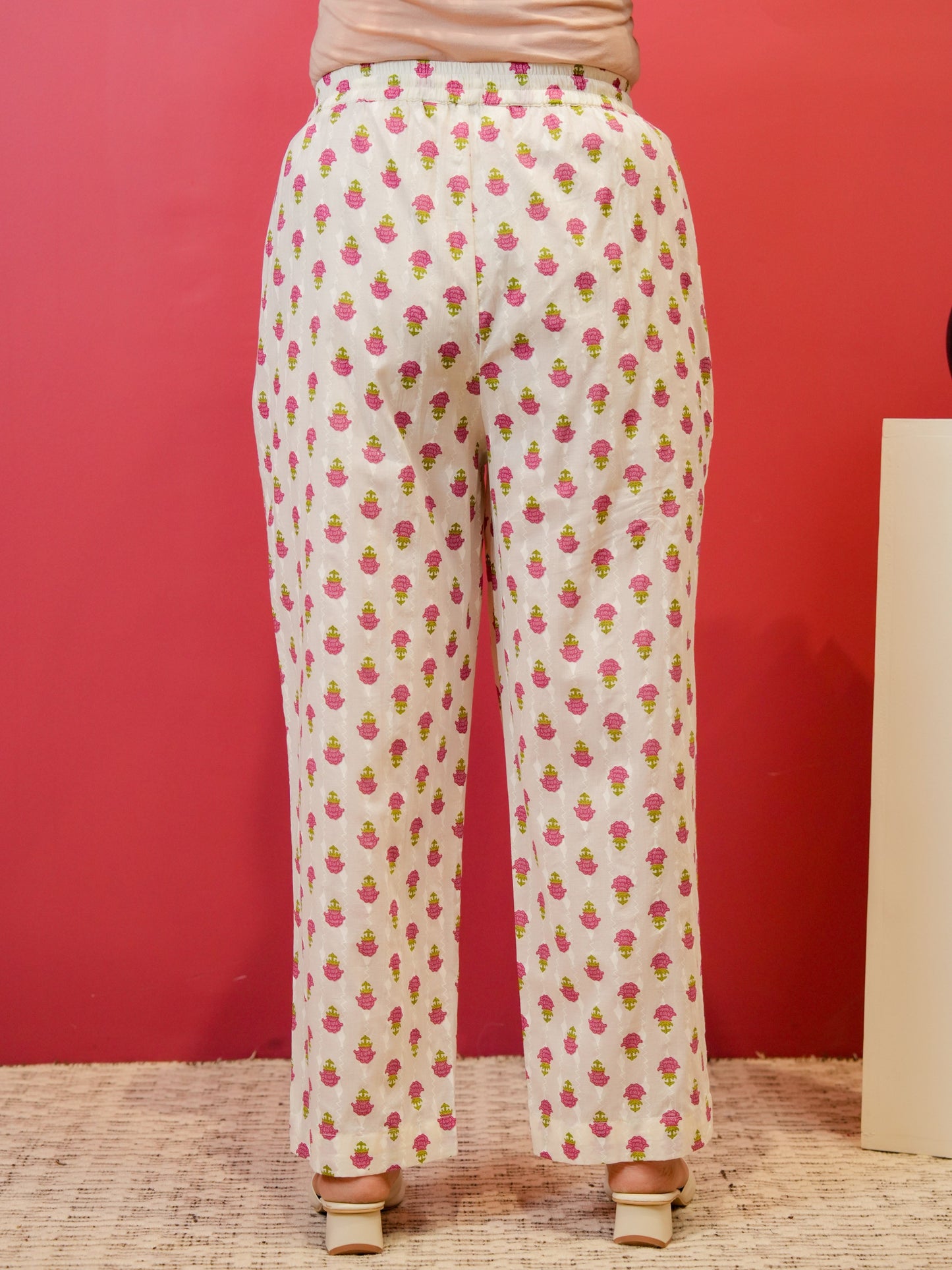 Soft Cotton Butta White Straight Trousers