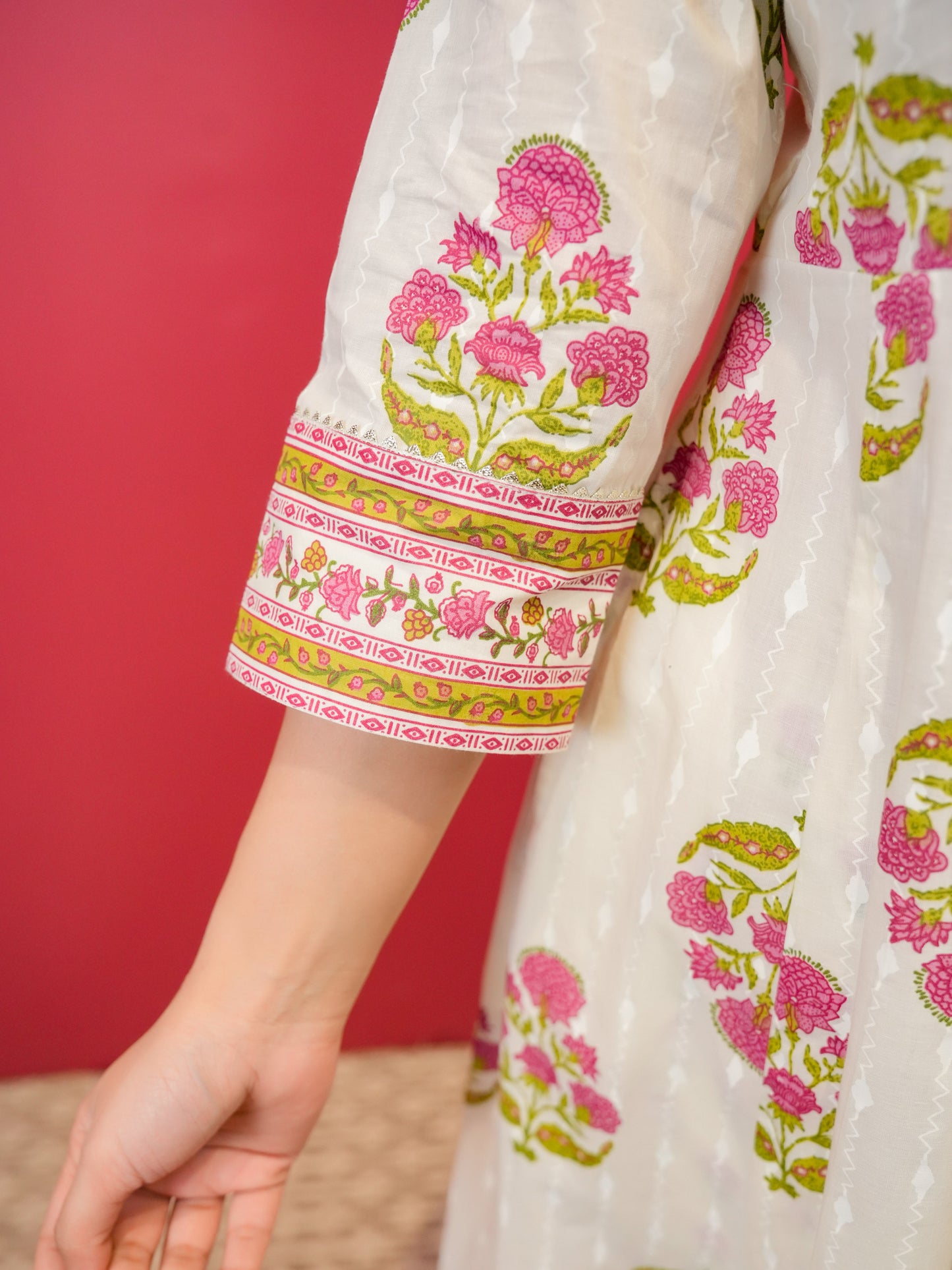 Embroidered Soft Cotton Butta Anarkali White Kurta