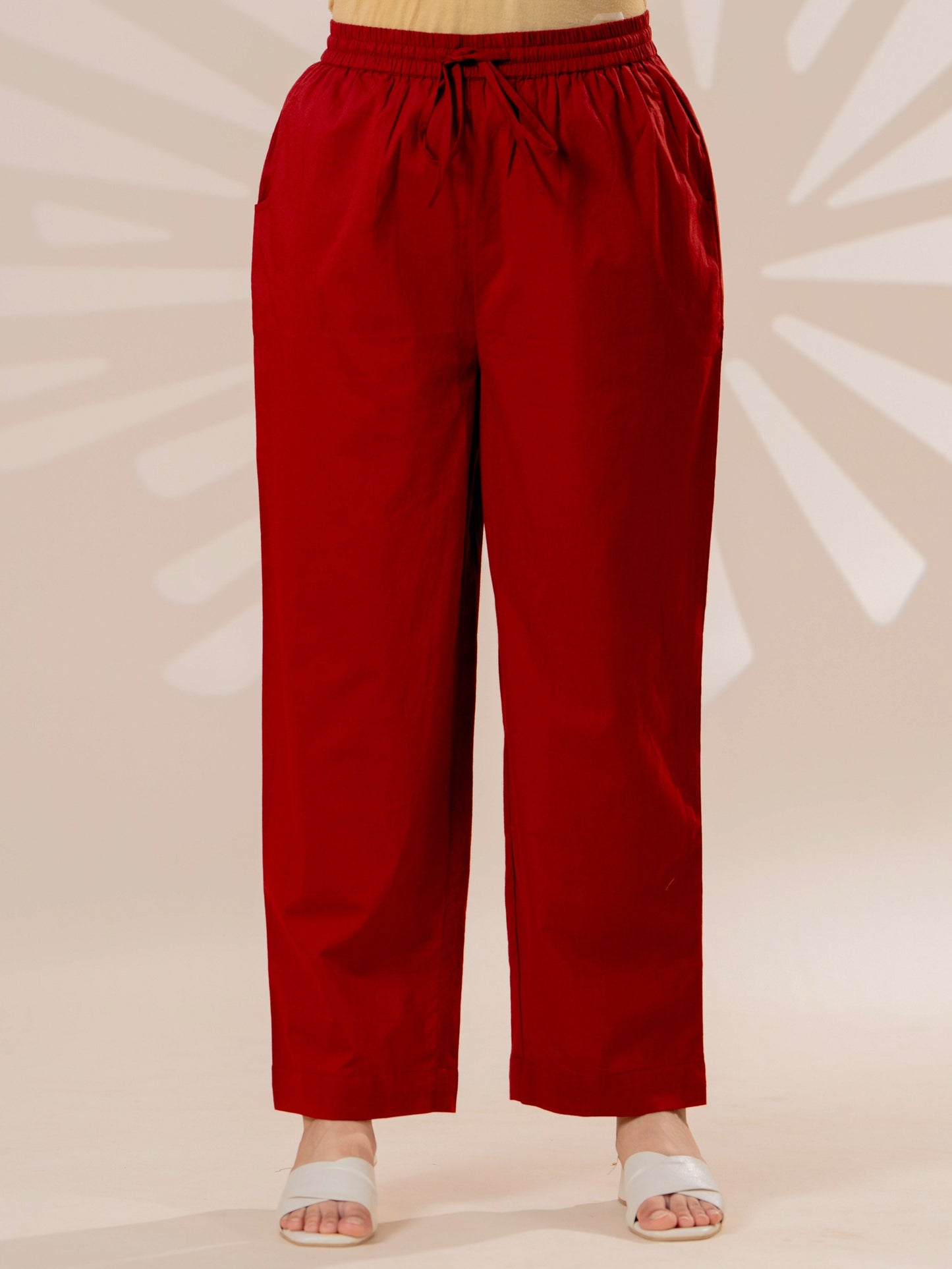 Soft cotton Solid Rust Straight Trousers