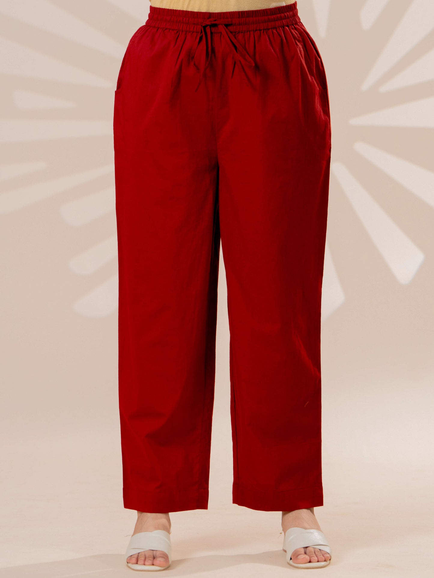 Soft cotton Solid Rust Straight Trousers