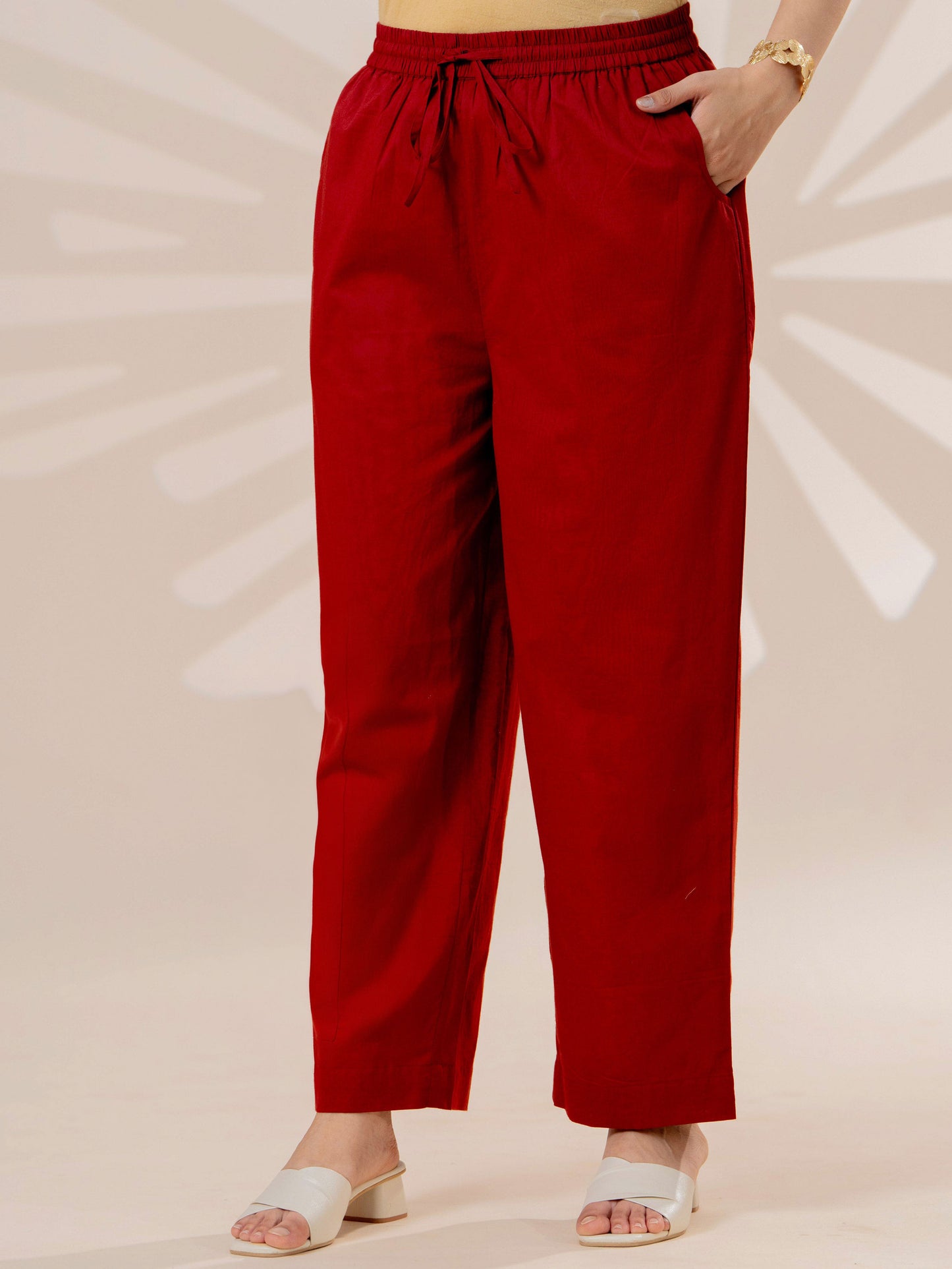 Soft cotton Solid Rust Straight Trousers