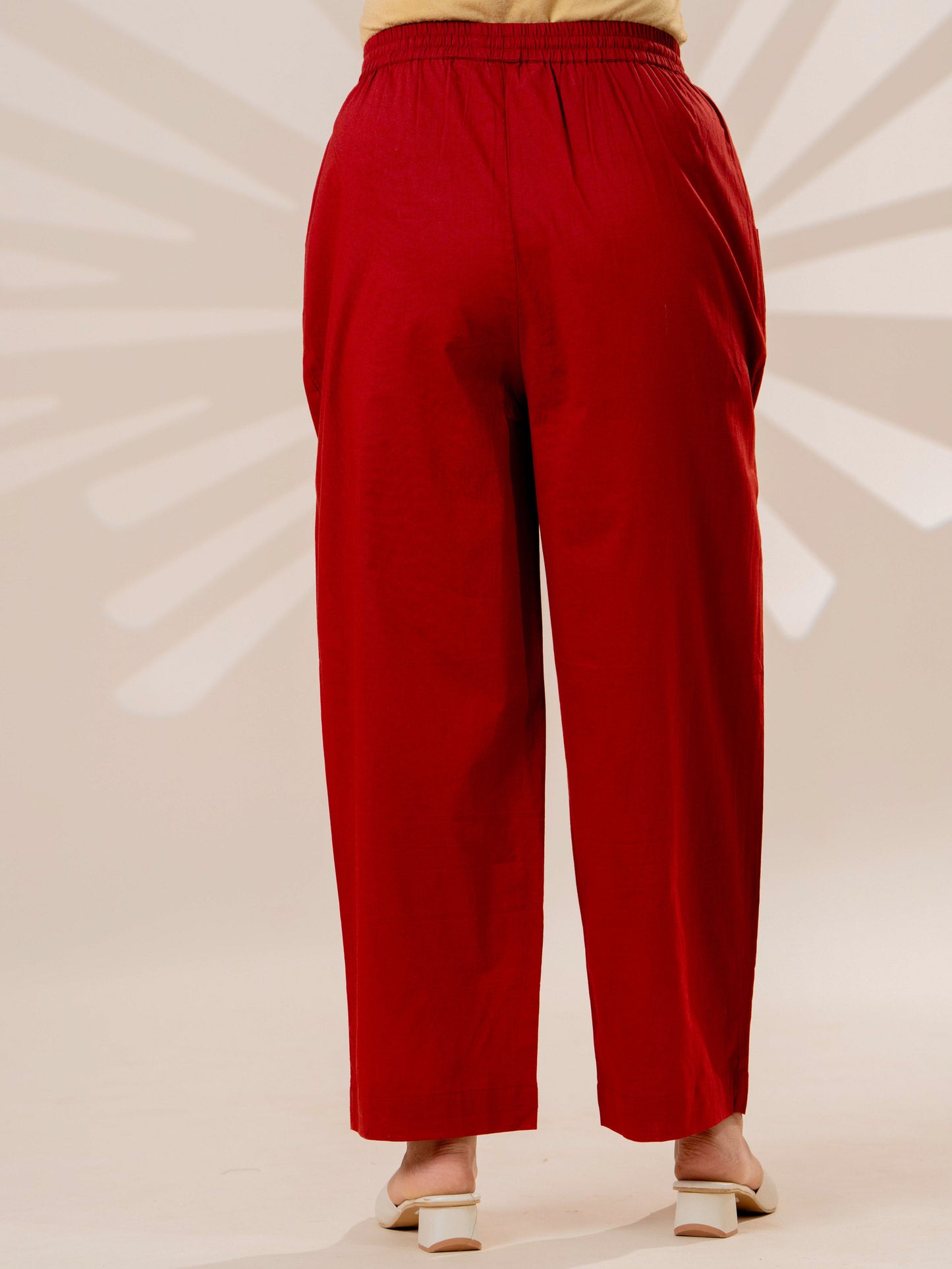 Soft cotton Solid Rust Straight Trousers