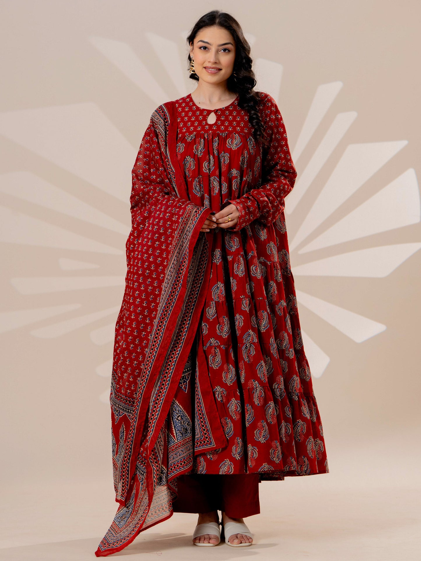 Cotton voile Floral Rust Dupatta