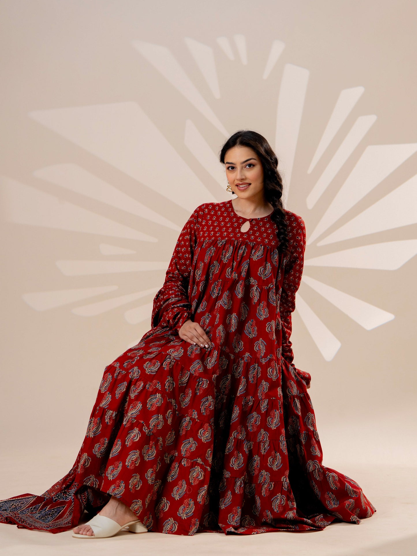 Cotton voile Floral Rust Dupatta