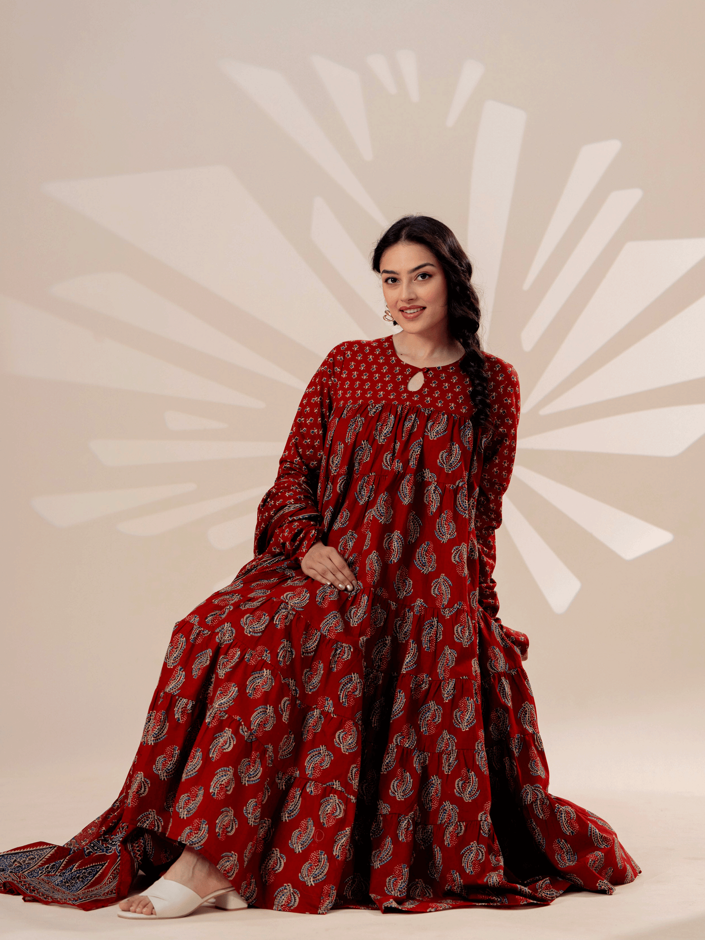 Cotton voile Floral Rust Dupatta