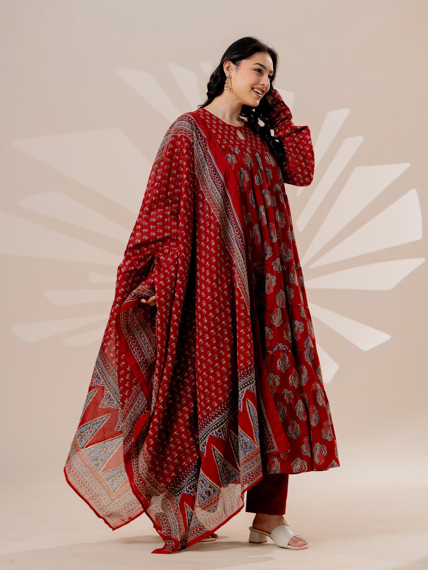 Cotton voile Floral Rust Dupatta