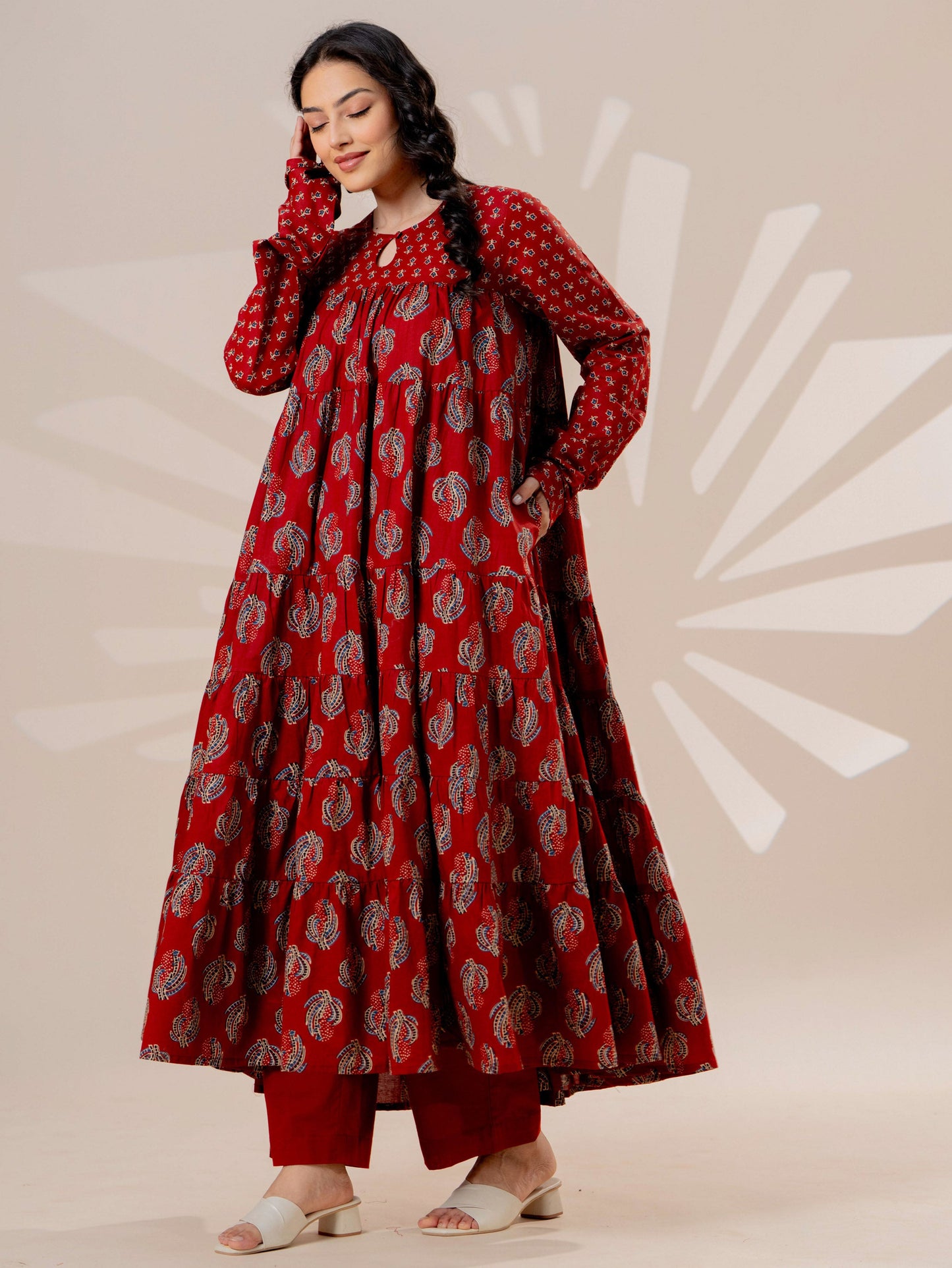 Soft cotton Floral Anarkali Rust Kurta