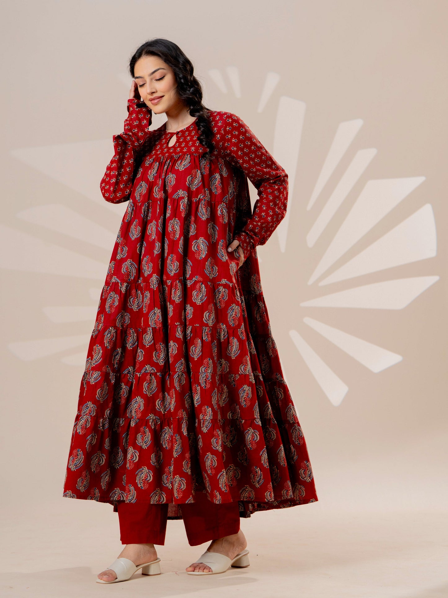 Soft cotton Floral Anarkali Rust Kurta