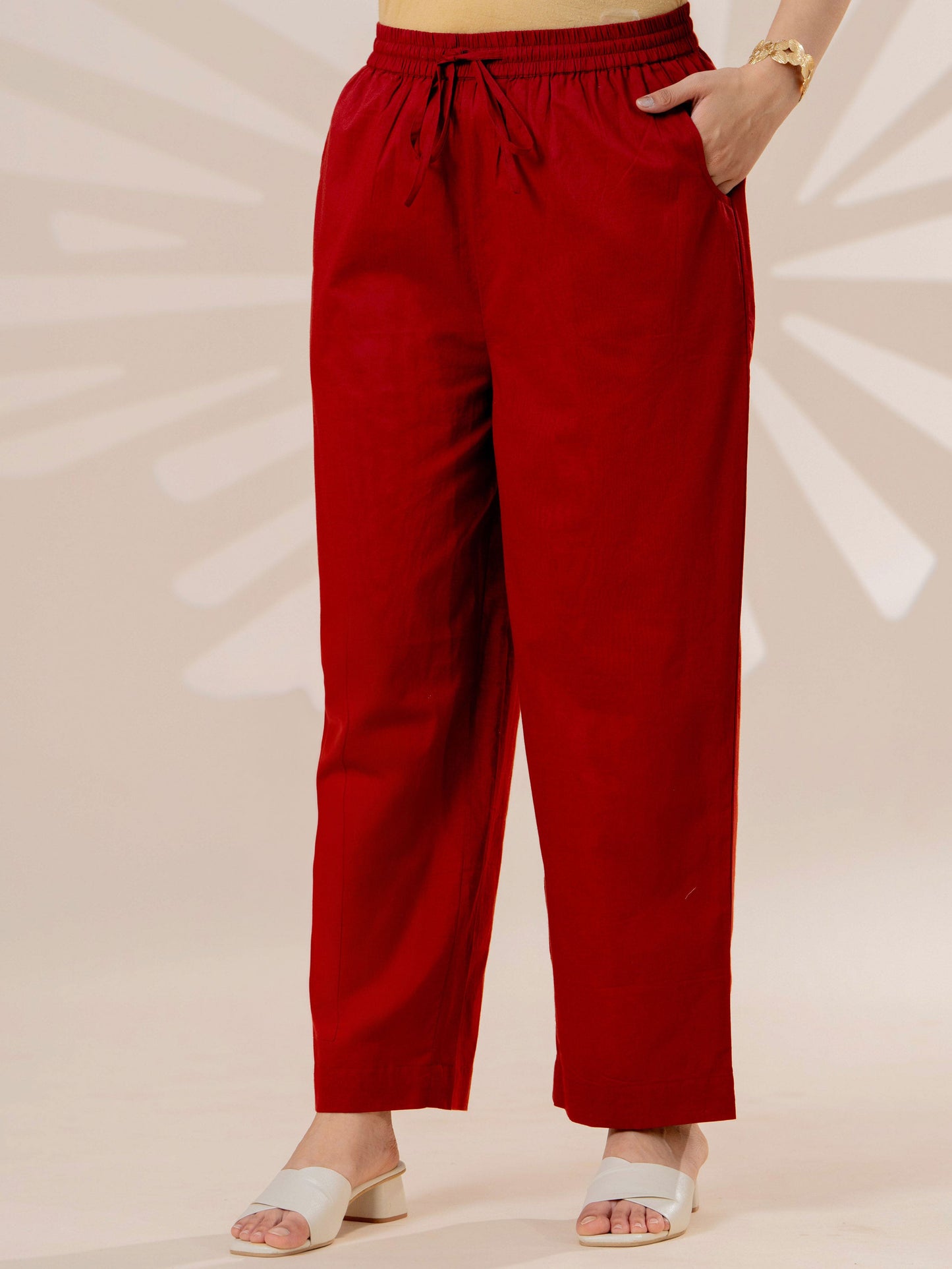 Soft cotton Solid Rust Straight Trousers