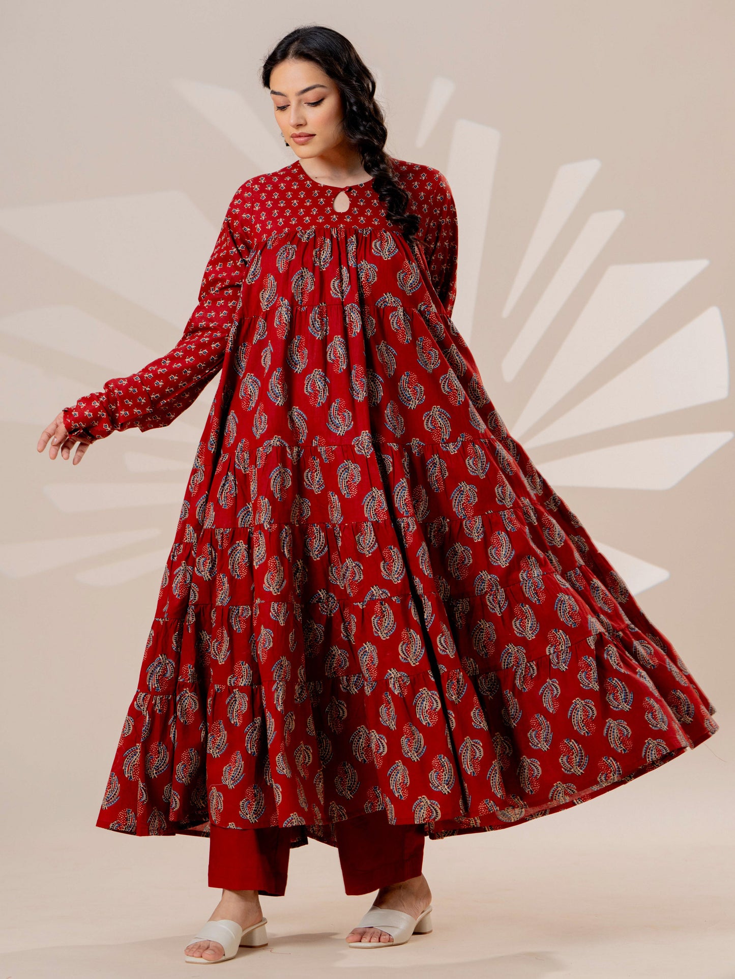Soft cotton Floral Anarkali Rust Kurta