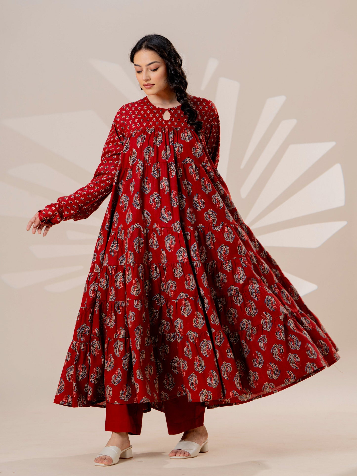 Soft cotton Floral Anarkali Rust Kurta
